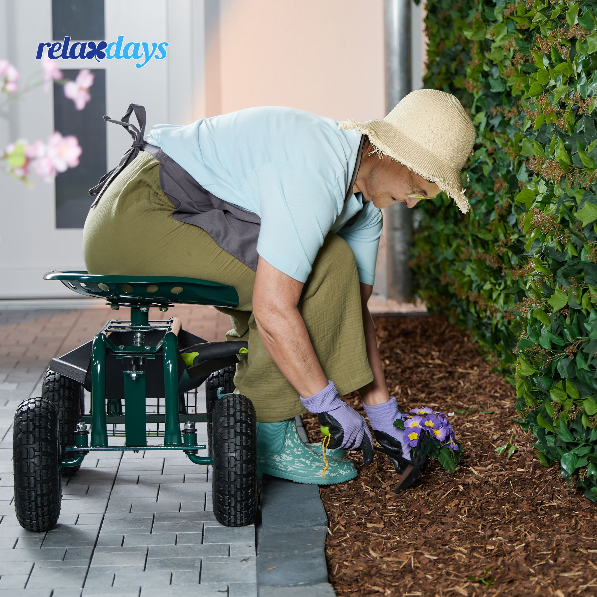 Fahrbarer Gartensitz mit Stauraum Dunkelgrün-Rot-Schwarz von Relaxdays