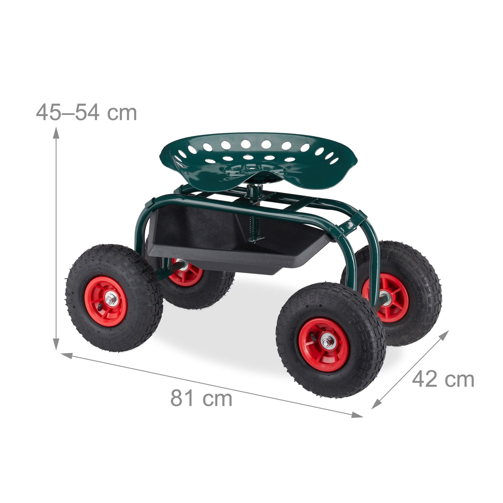 Fahrbarer Gartensitz mit Stauraum Dunkelgrün-Rot-Schwarz von Relaxdays