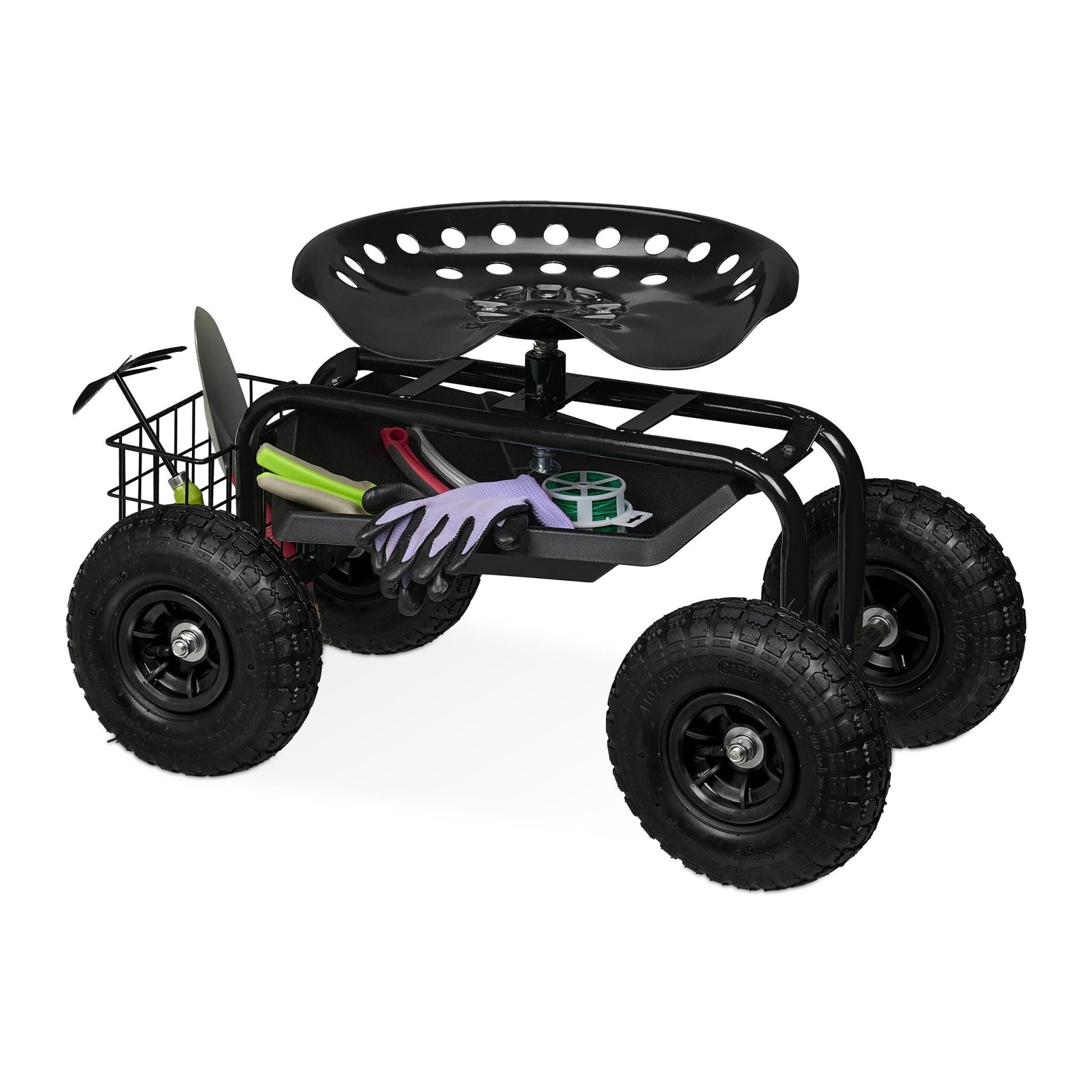 Fahrbarer Gartensitz mit Stauraum Schwarz von Relaxdays