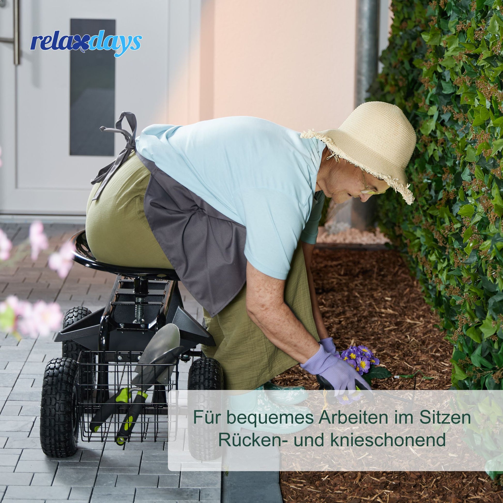 Fahrbarer Gartensitz mit Stauraum Schwarz von Relaxdays