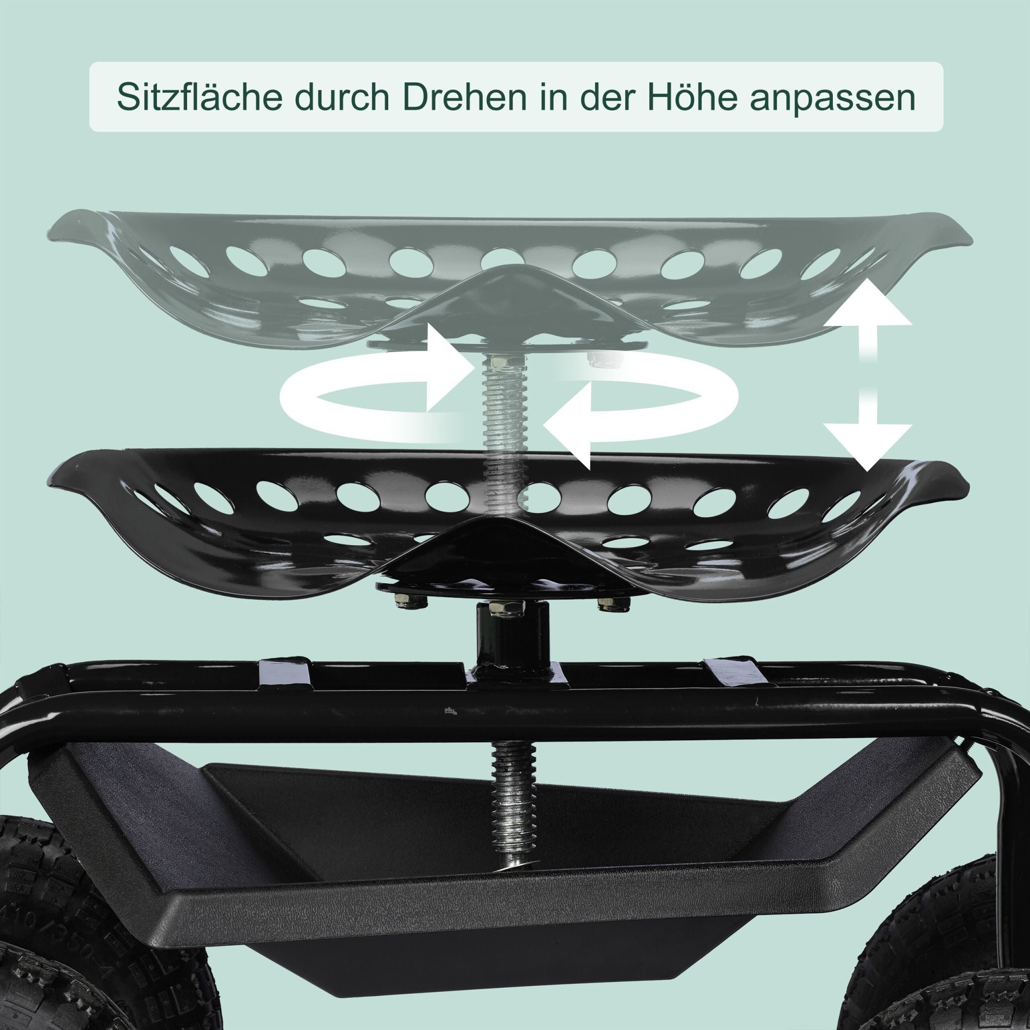 Fahrbarer Gartensitz mit Stauraum Schwarz von Relaxdays