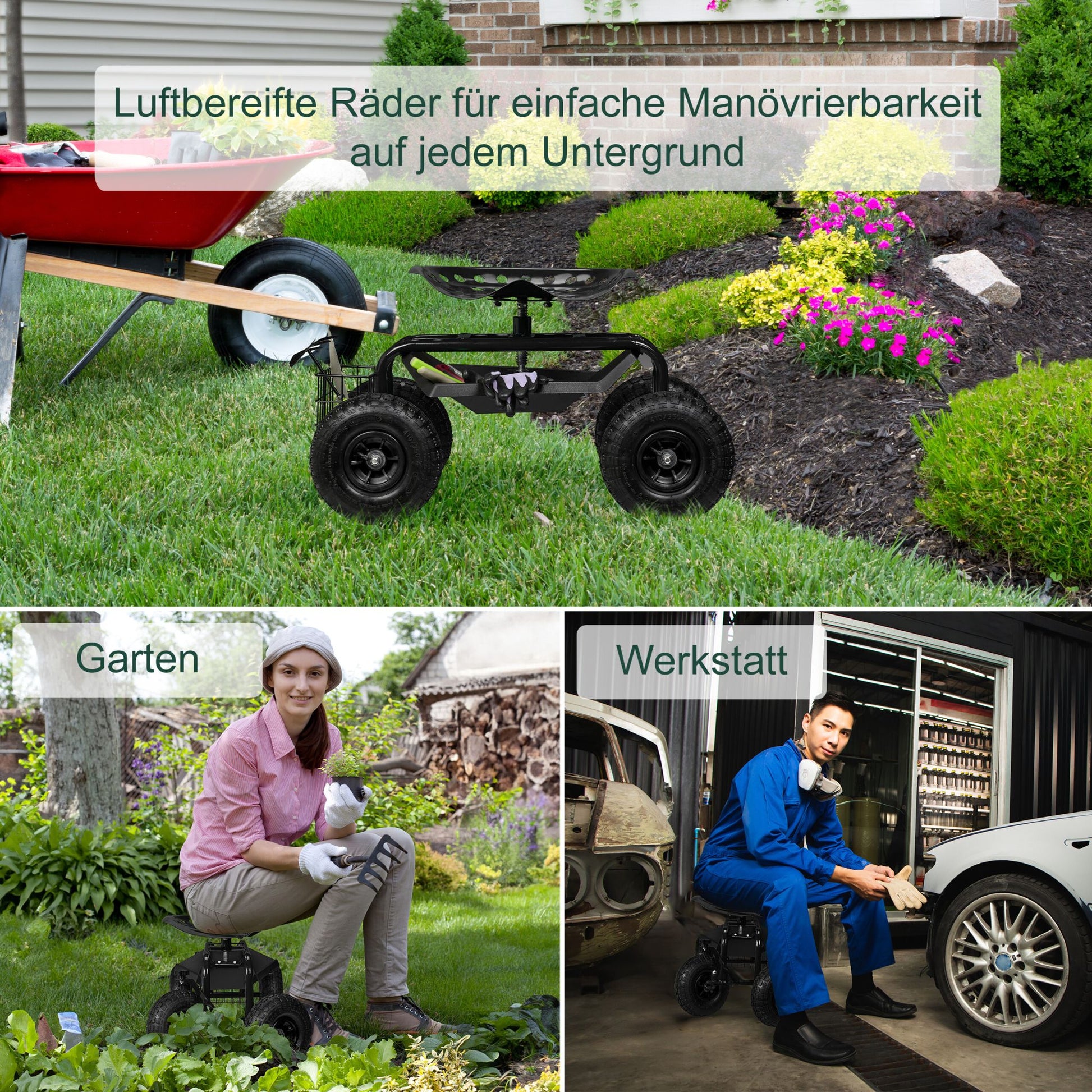 Fahrbarer Gartensitz mit Stauraum Schwarz von Relaxdays