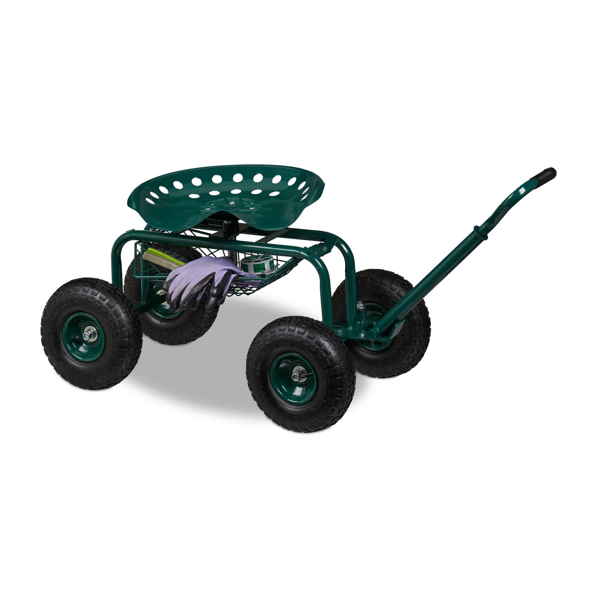Fahrbarer Gartensitz mit Stauraum Dunkelgrün-Schwarz von Relaxdays