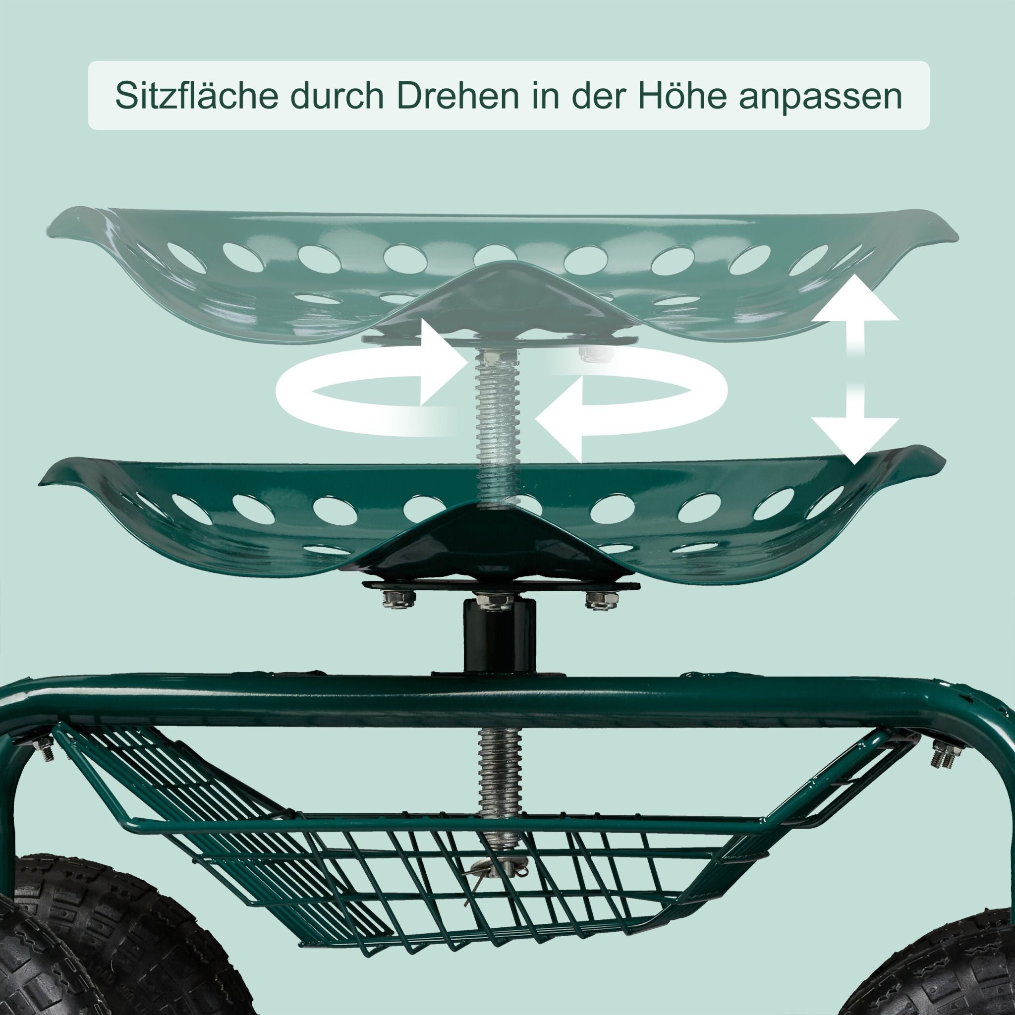 Fahrbarer Gartensitz mit Stauraum Dunkelgrün-Schwarz von Relaxdays