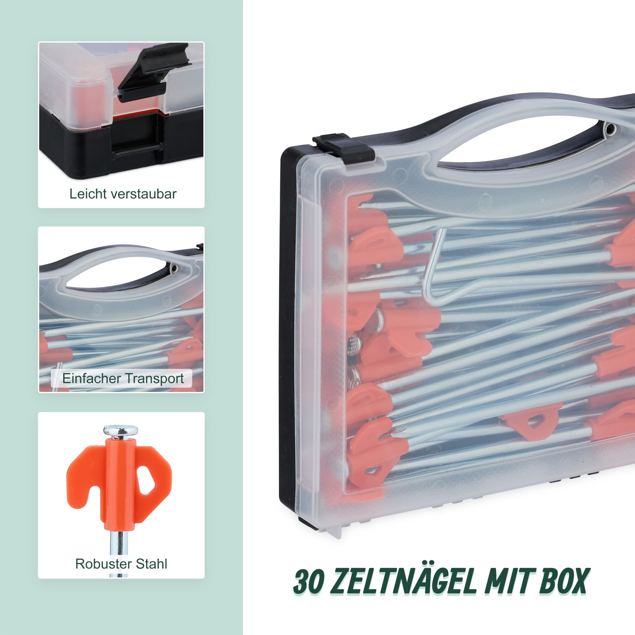 Felsbodenhering 30er-Set mit Box Orange-Silber von Relaxdays