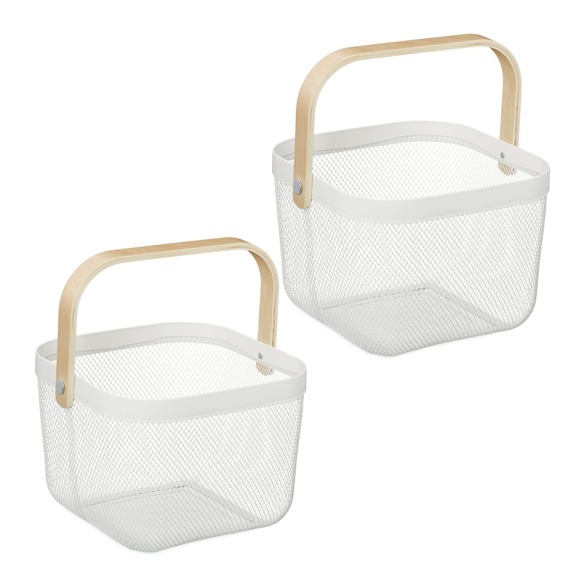 Drahtkorb mit Henkel 2er-Set Weiss-Hellbraun von Relaxdays
