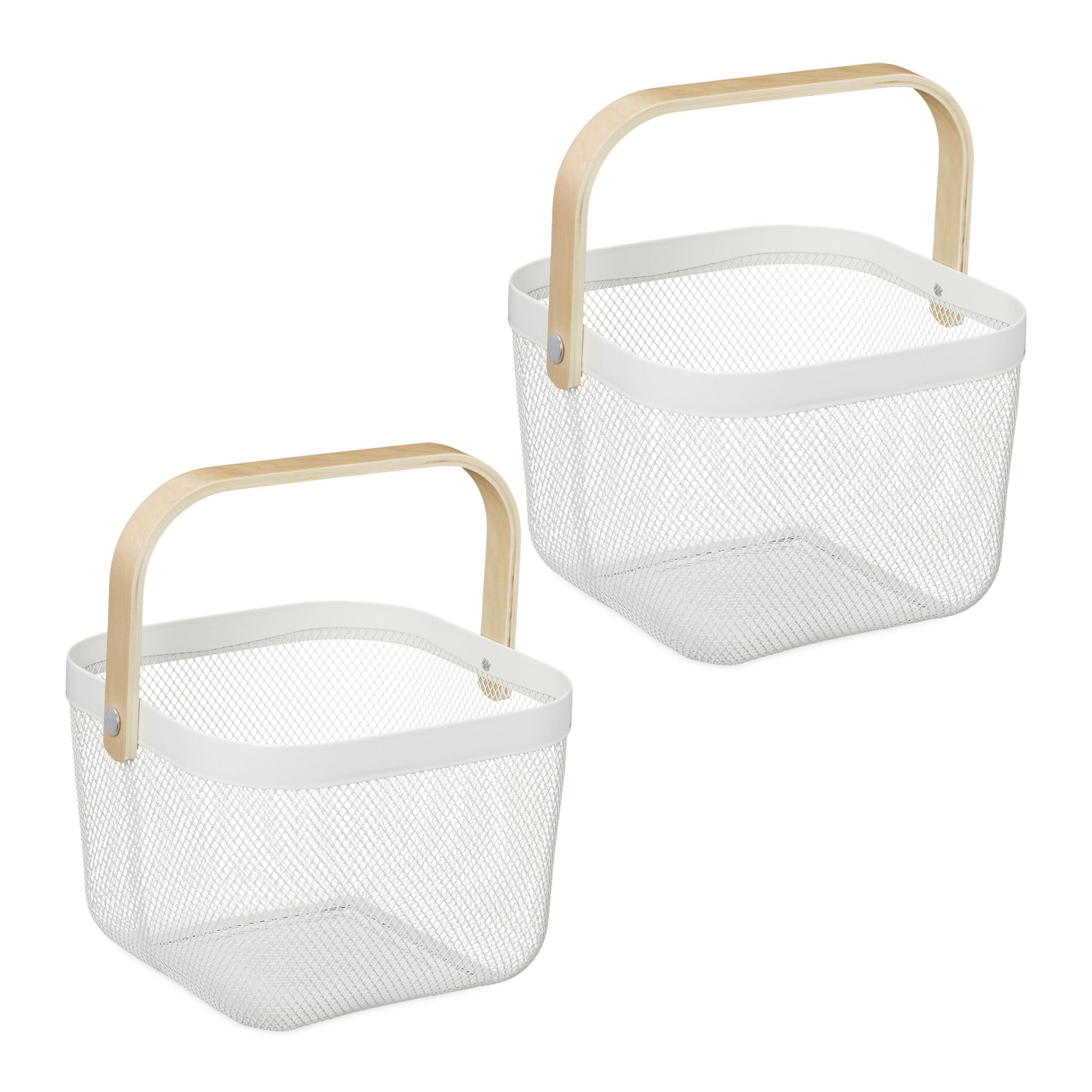 Drahtkorb mit Henkel 2er-Set Weiss-Hellbraun von Relaxdays