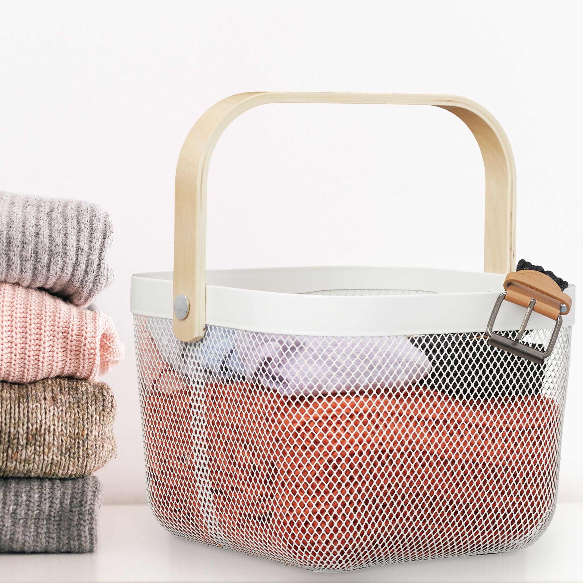 Drahtkorb mit Henkel 2er-Set Weiss-Hellbraun von Relaxdays