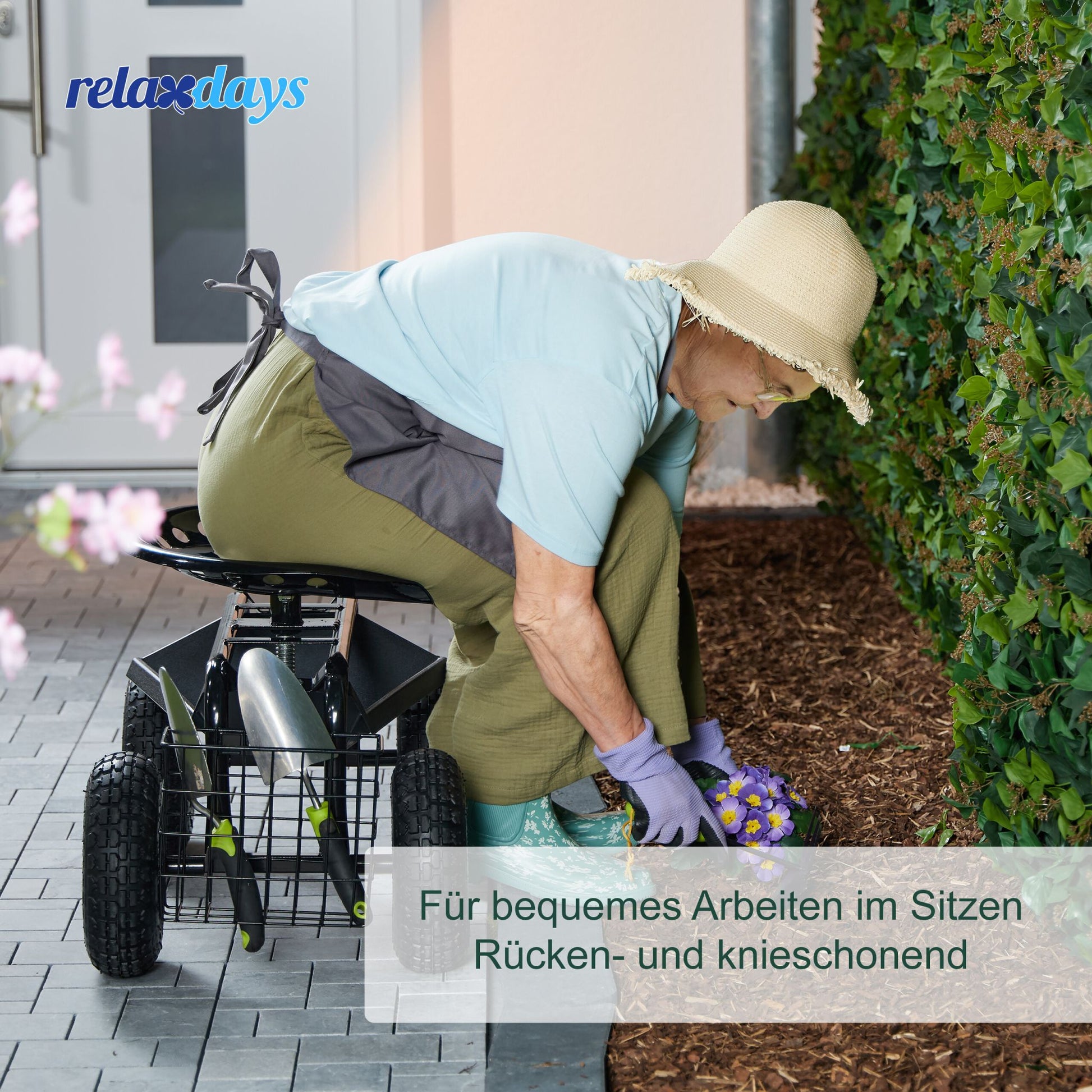 Fahrbarer Gartensitz mit Stauraum Schwarz von Relaxdays