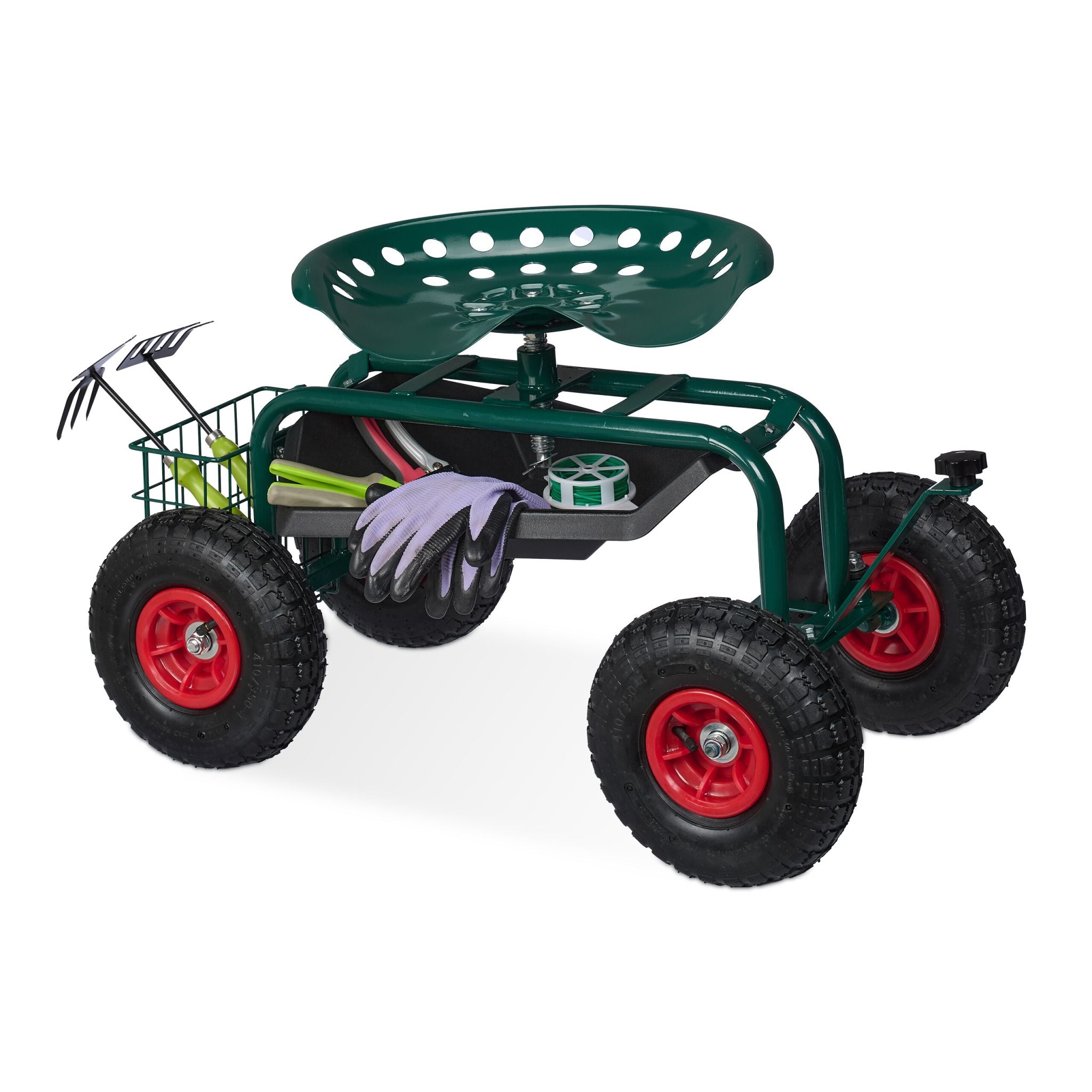 Fahrbarer Gartensitz mit Stauraum Dunkelgrün-Rot-Schwarz von Relaxdays