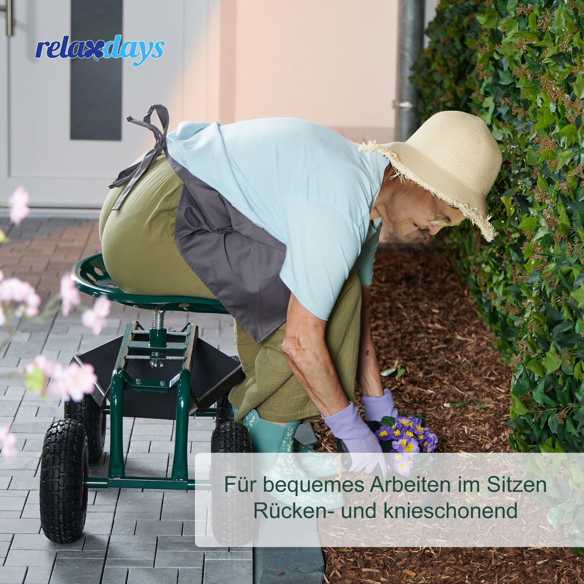 Fahrbarer Gartensitz mit Stauraum Dunkelgrün-Rot-Schwarz von Relaxdays