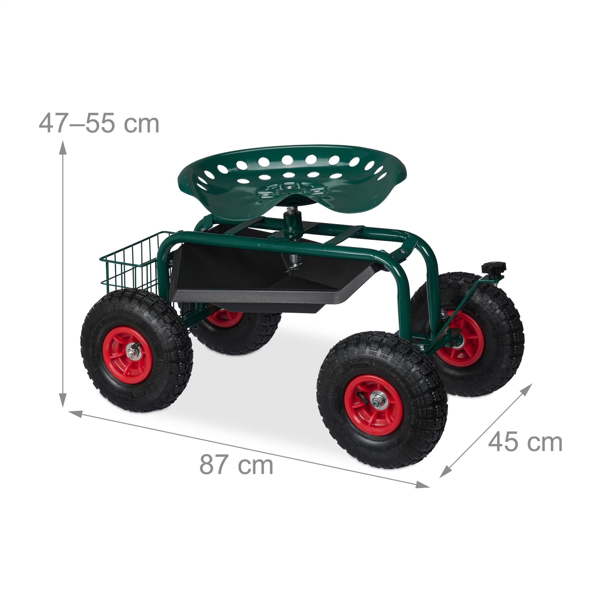 Fahrbarer Gartensitz mit Stauraum Dunkelgrün-Rot-Schwarz von Relaxdays
