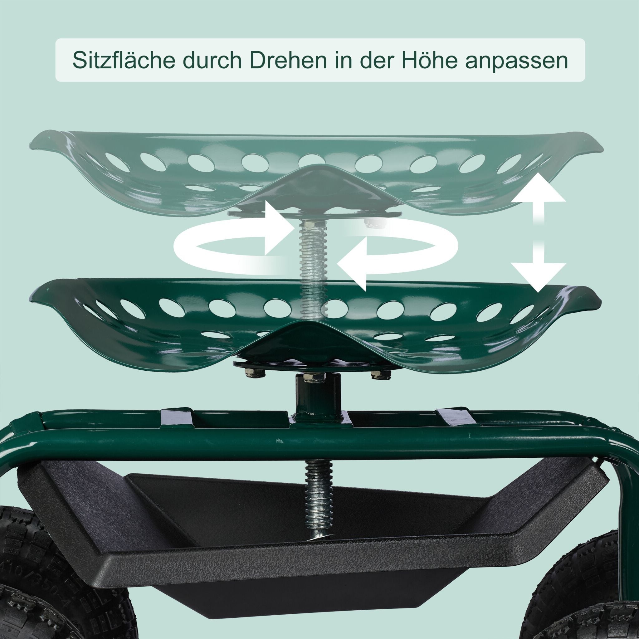 Fahrbarer Gartensitz mit Stauraum Dunkelgrün-Rot-Schwarz von Relaxdays