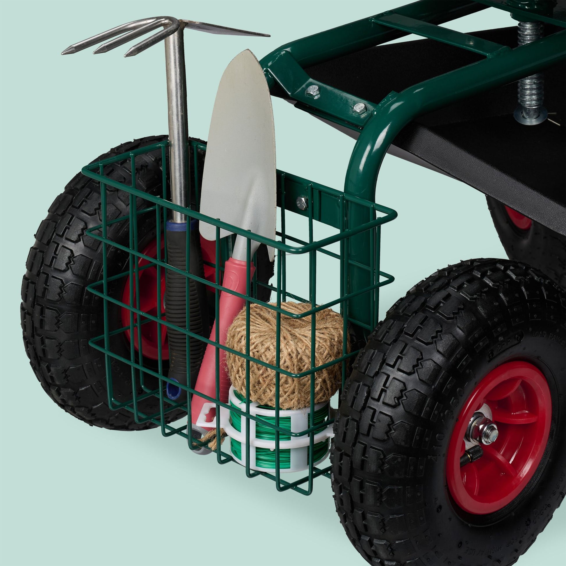 Fahrbarer Gartensitz mit Stauraum Dunkelgrün-Rot-Schwarz von Relaxdays
