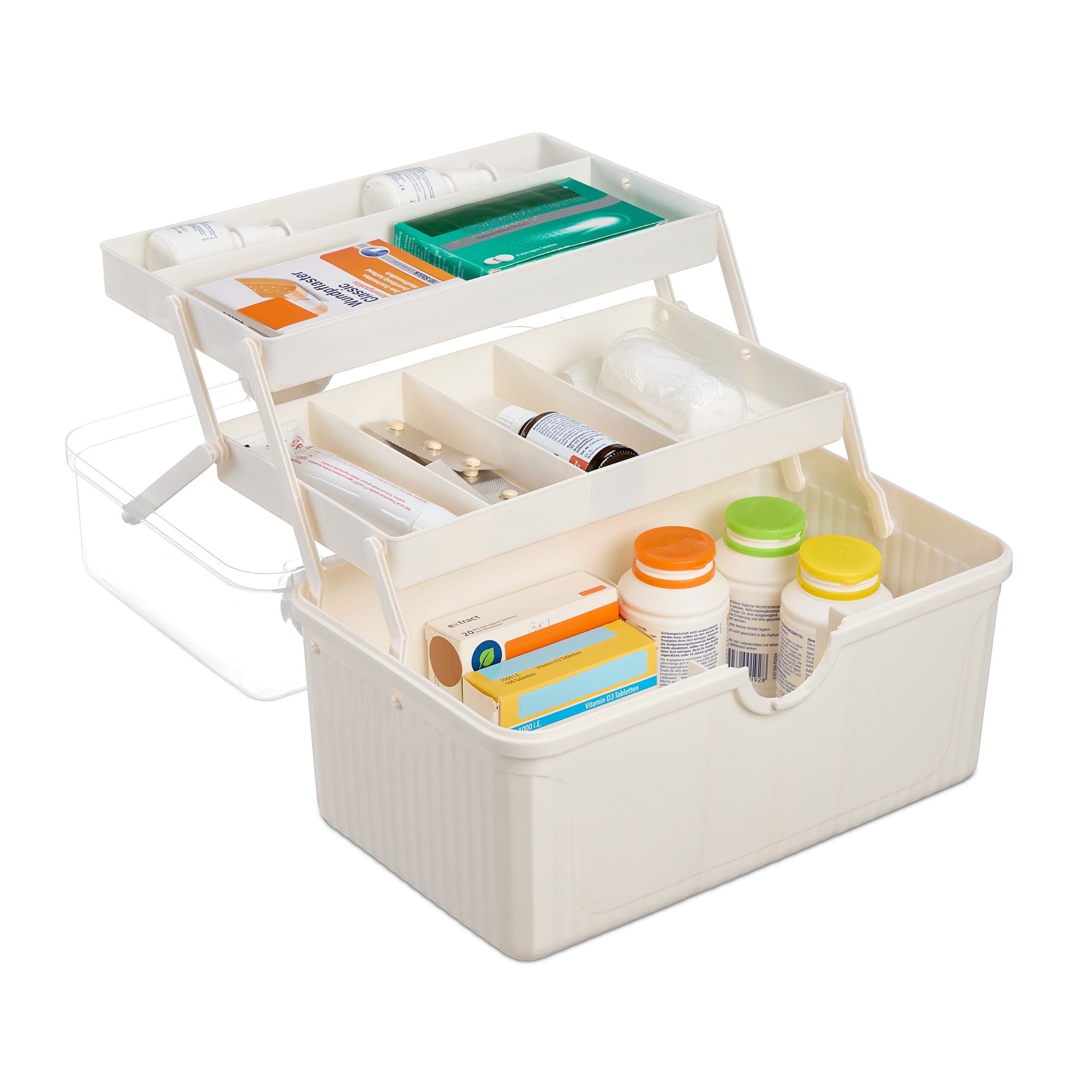Apothekenbox zum klappen Creme-Transparent von Relaxdays