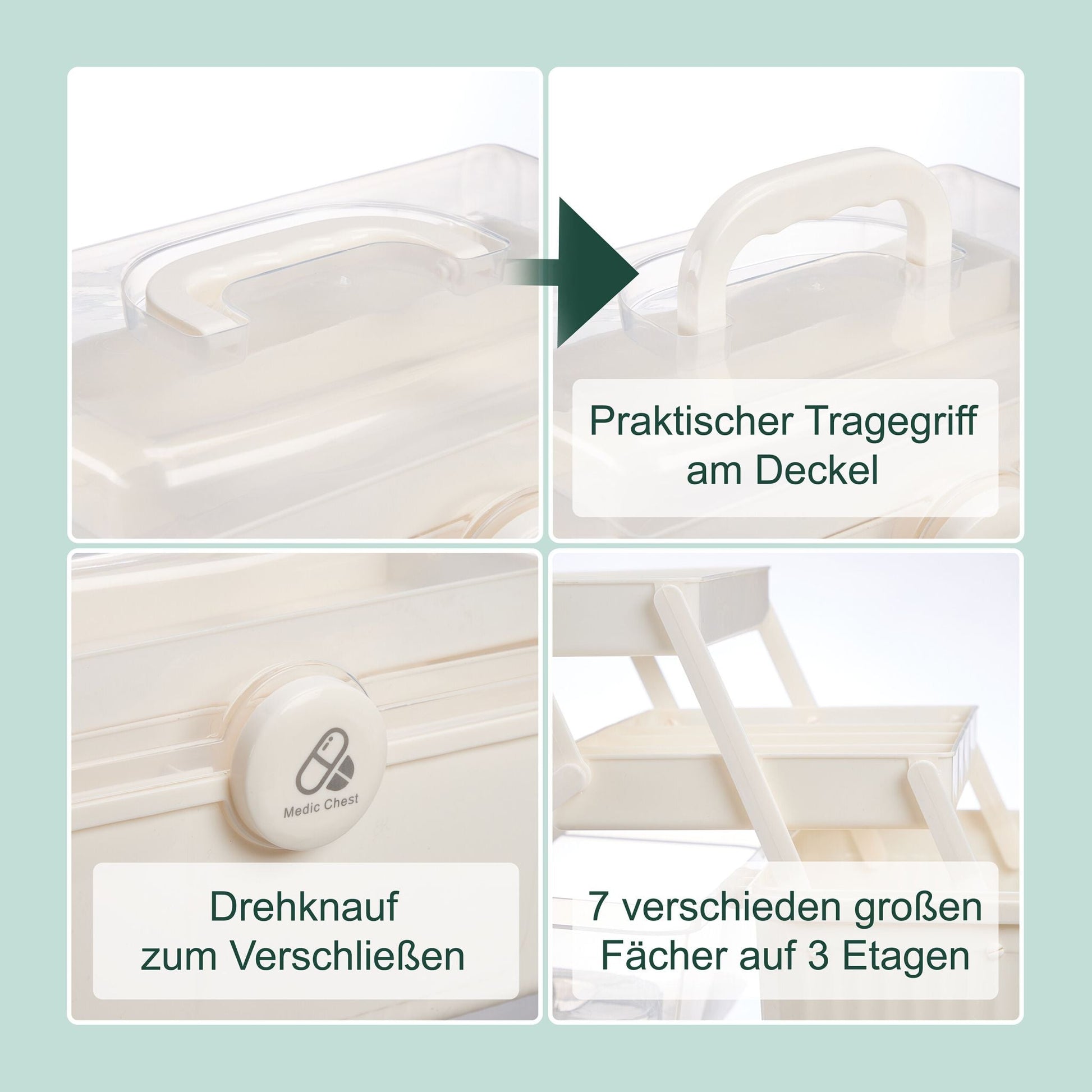 Apothekenbox zum klappen Creme-Transparent von Relaxdays