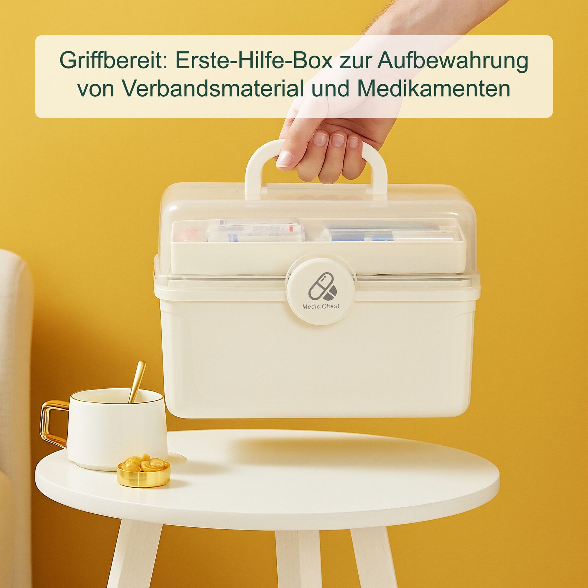 Apothekenbox zum klappen Creme-Transparent von Relaxdays