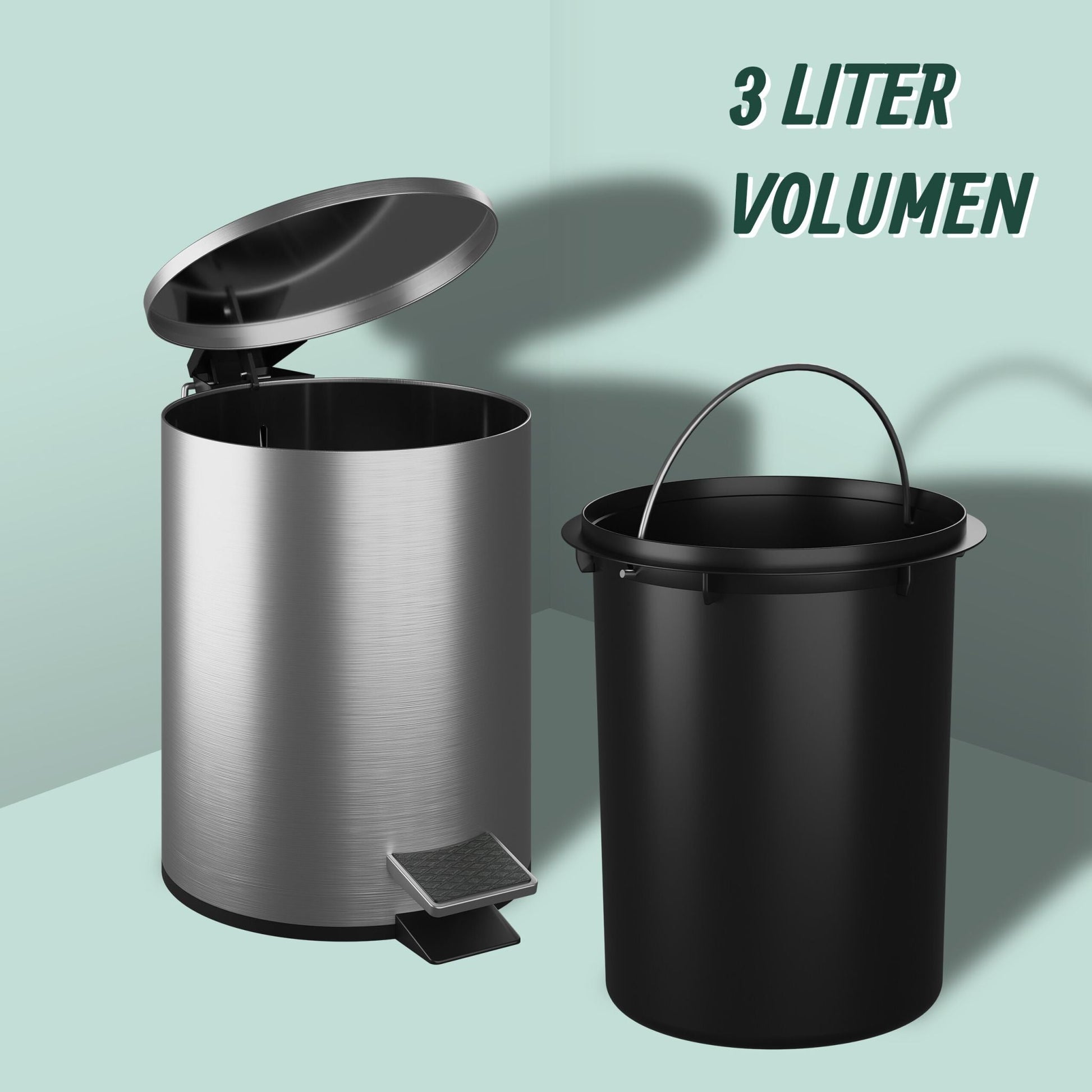 Kosmetikeimer Edelstahl 3 Liter Schwarz-Silber von Relaxdays