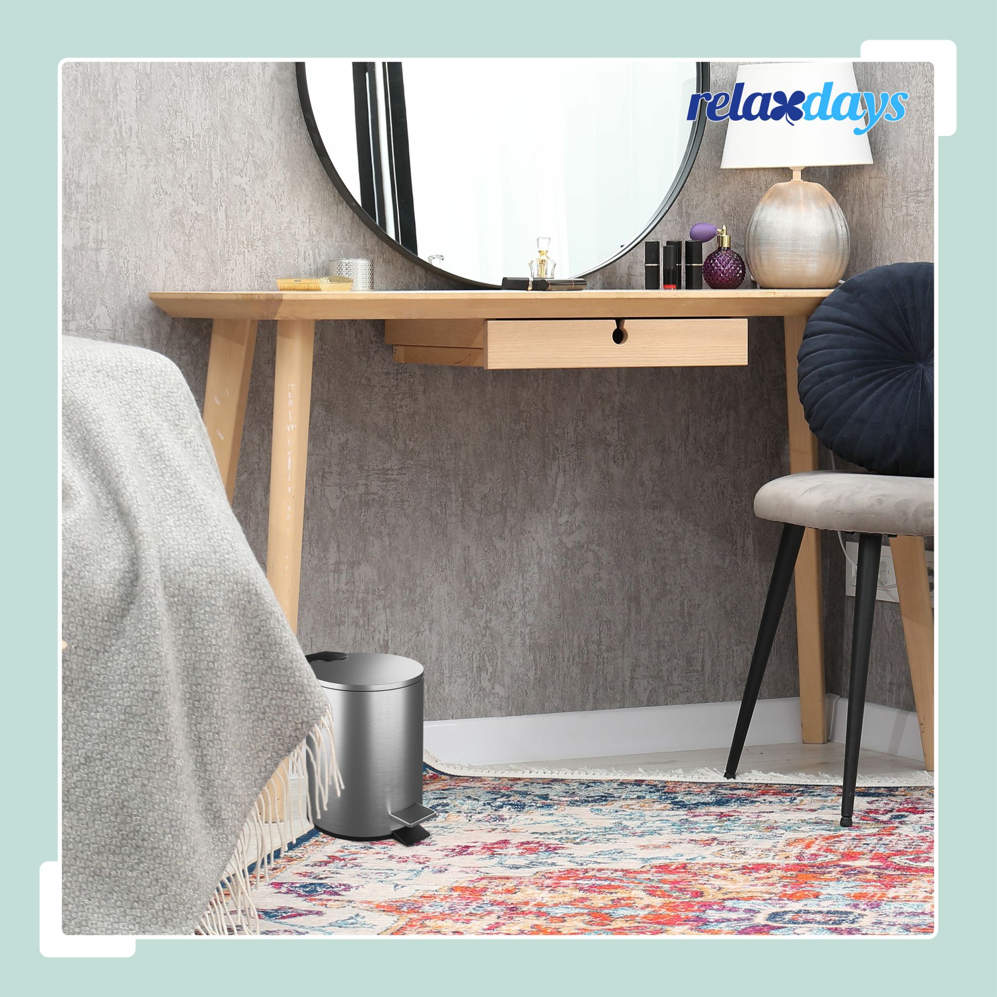Kosmetikeimer Edelstahl 3 Liter Schwarz-Silber von Relaxdays