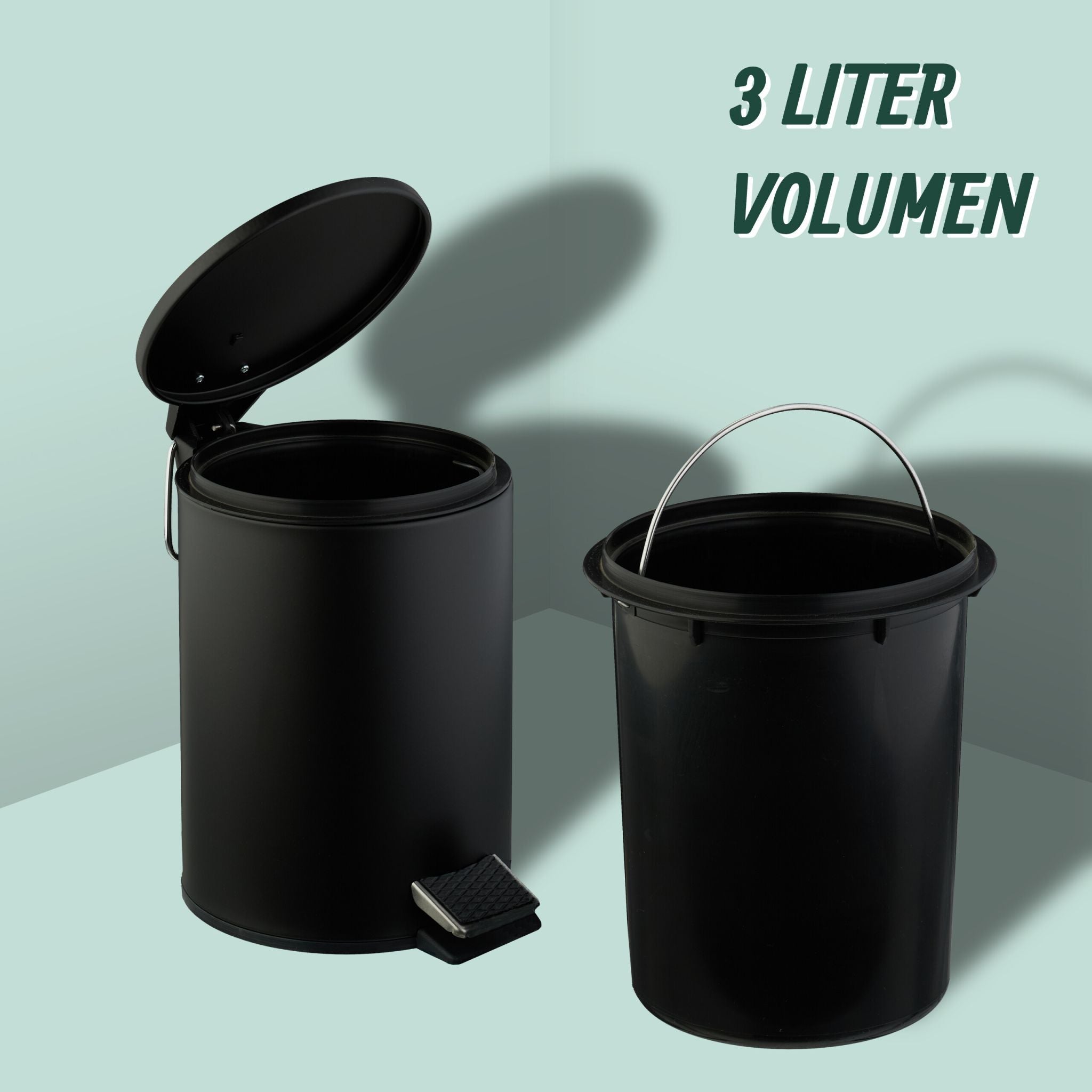 Runder Kosmetikeimer 3 Liter Schwarz von Relaxdays