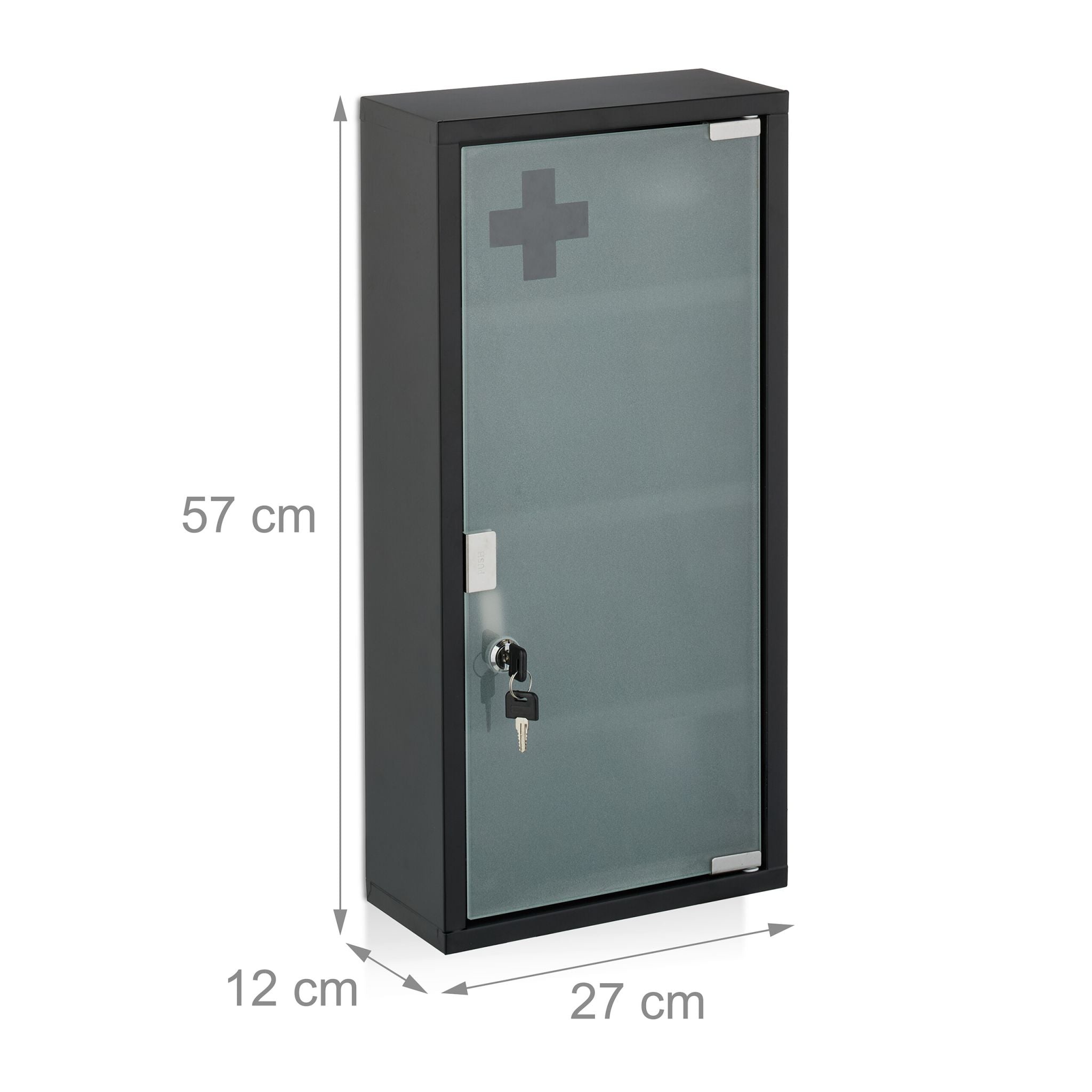 Medizinschrank mit Glastür Weiss-Schwarz-Silber von Relaxdays