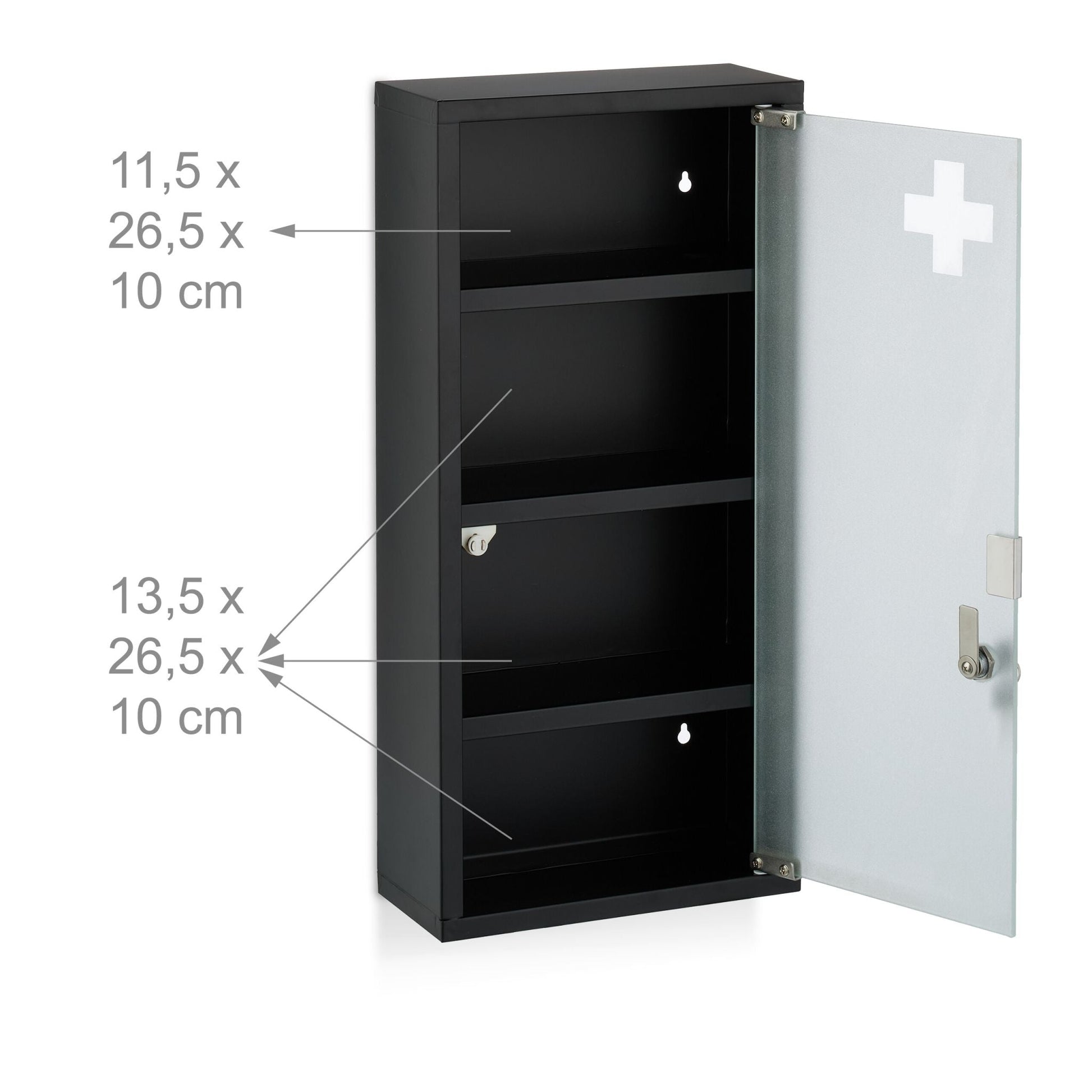 Medizinschrank mit Glastür Weiss-Schwarz-Silber von Relaxdays