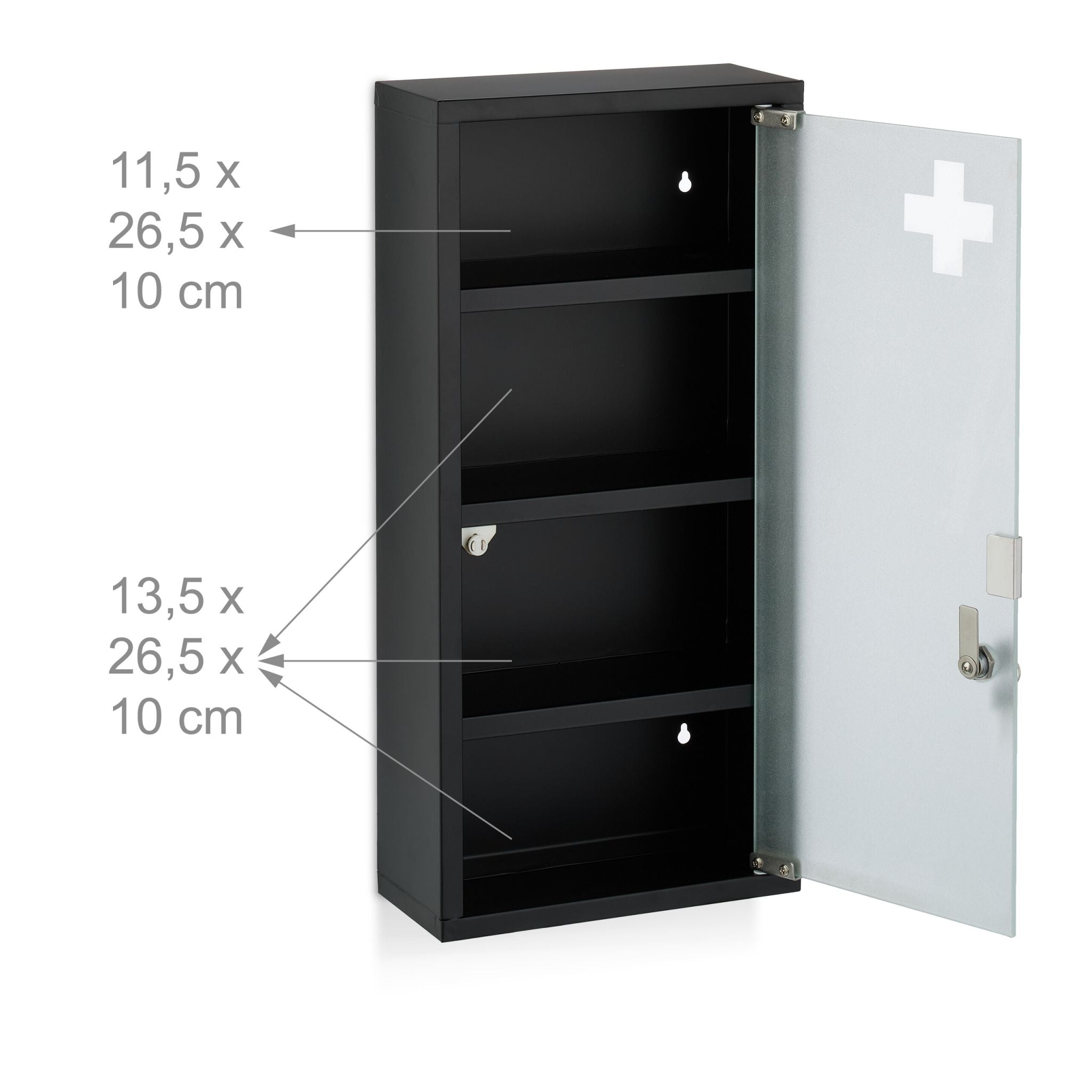 Medizinschrank mit Glastür Weiss-Schwarz-Silber von Relaxdays