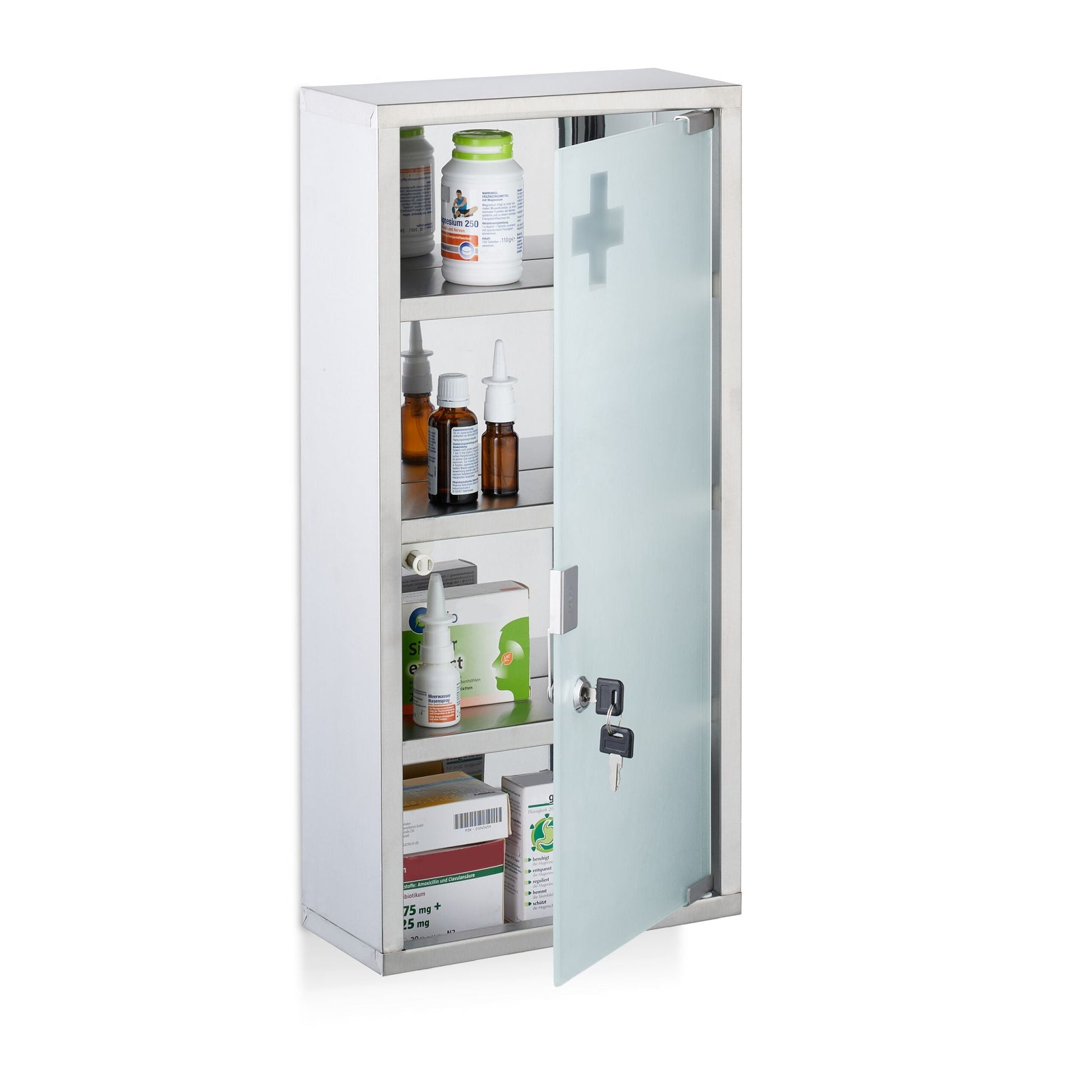 Medizinschrank mit Glastür Weiss-Silber von Relaxdays