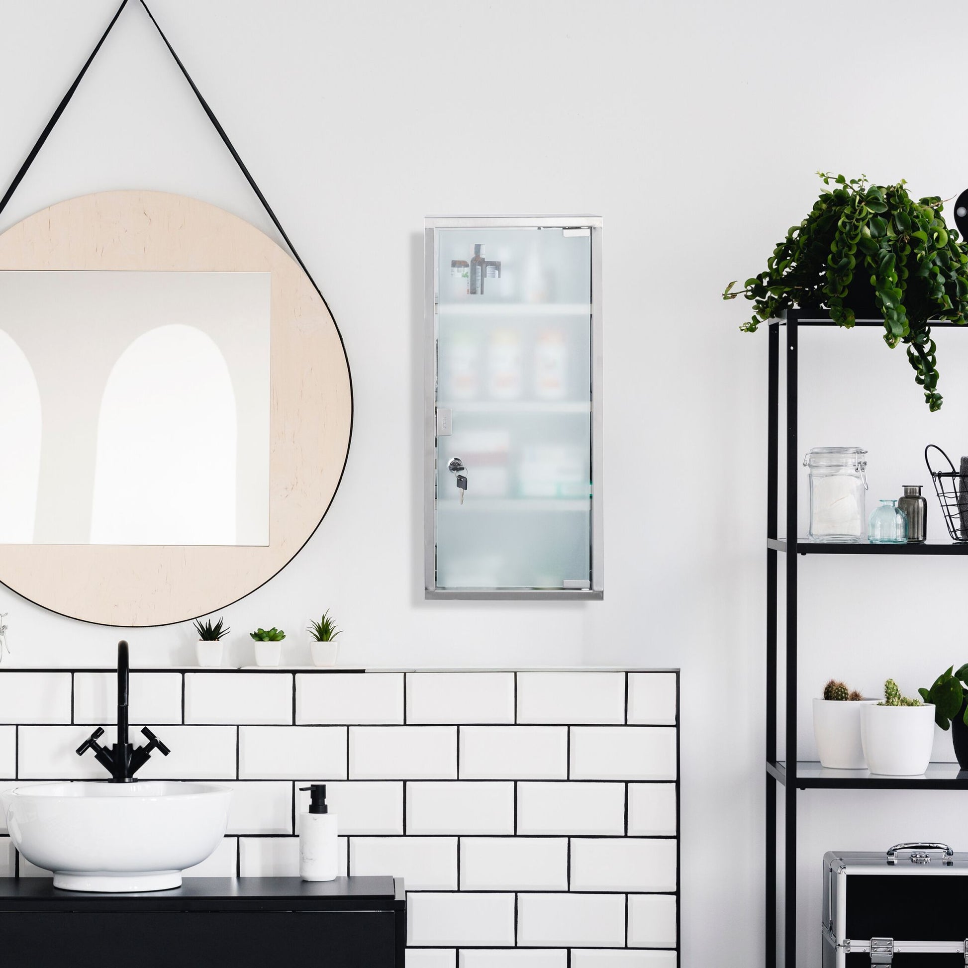 Medizinschrank mit Glastür Weiss-Silber von Relaxdays