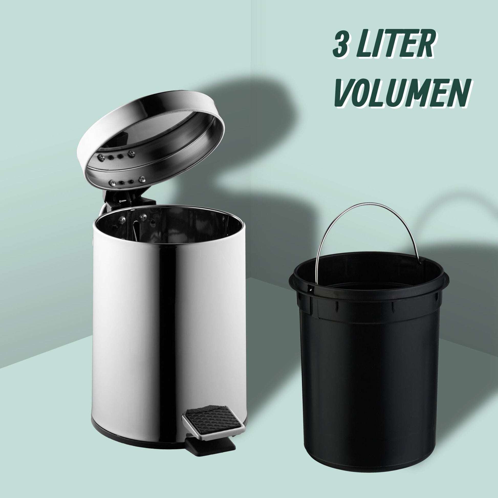 Kosmetikeimer Edelstahl 3 Liter Schwarz-Silber von Relaxdays