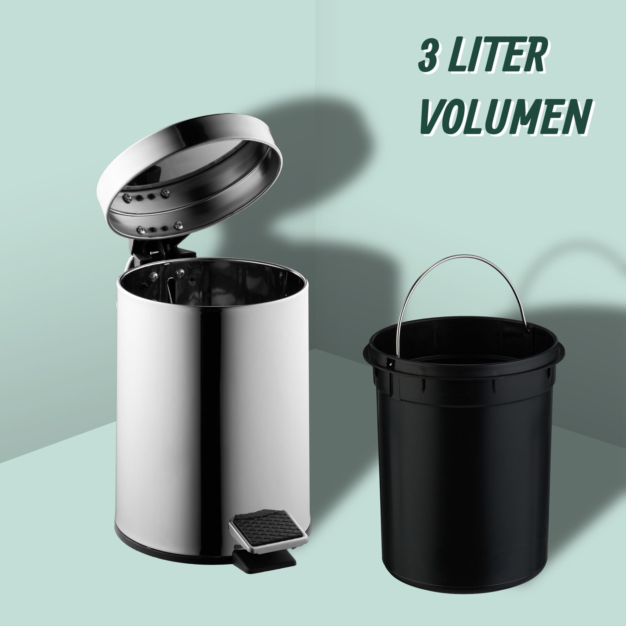 Kosmetikeimer Edelstahl 3 Liter Schwarz-Silber von Relaxdays