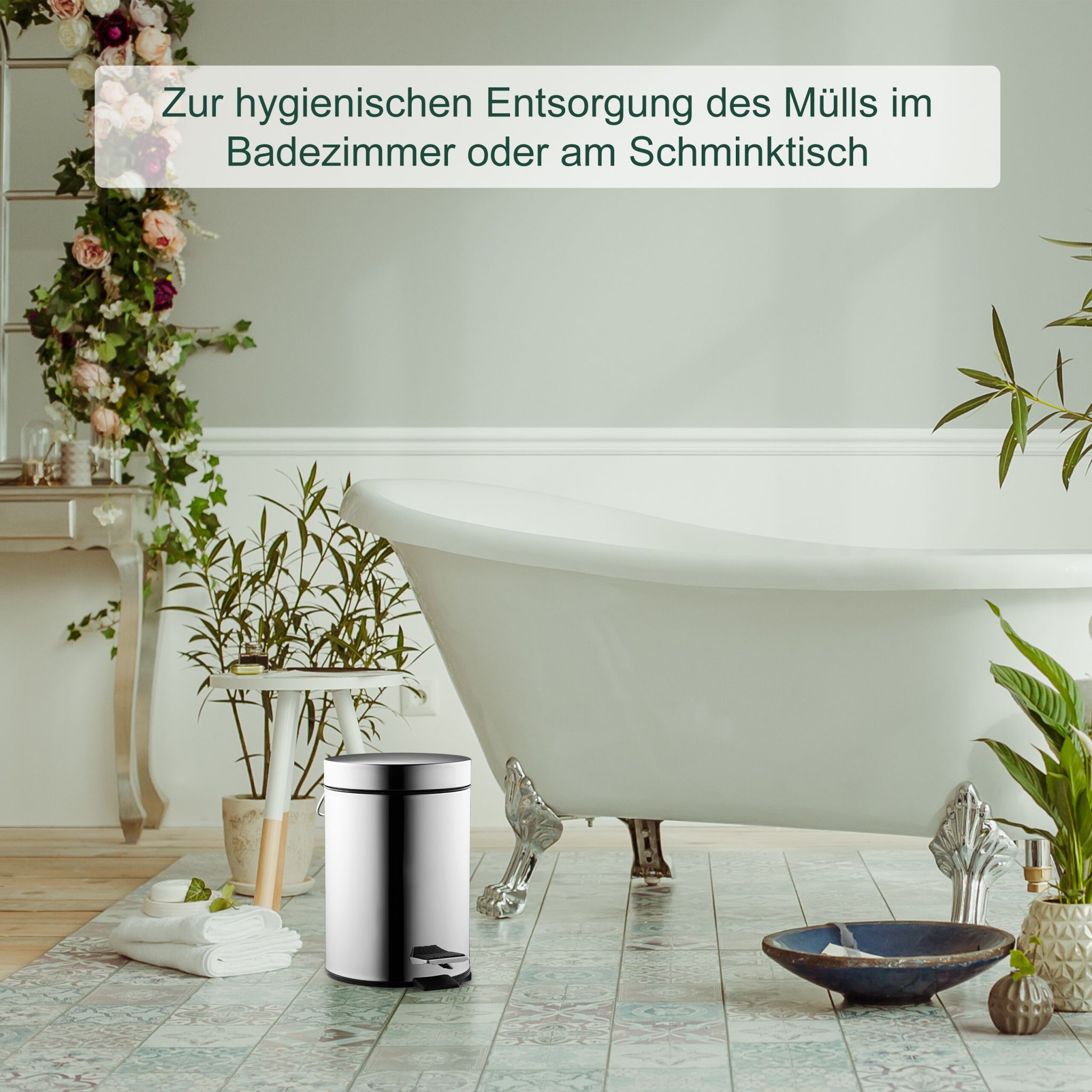 Kosmetikeimer Edelstahl 3 Liter Schwarz-Silber von Relaxdays