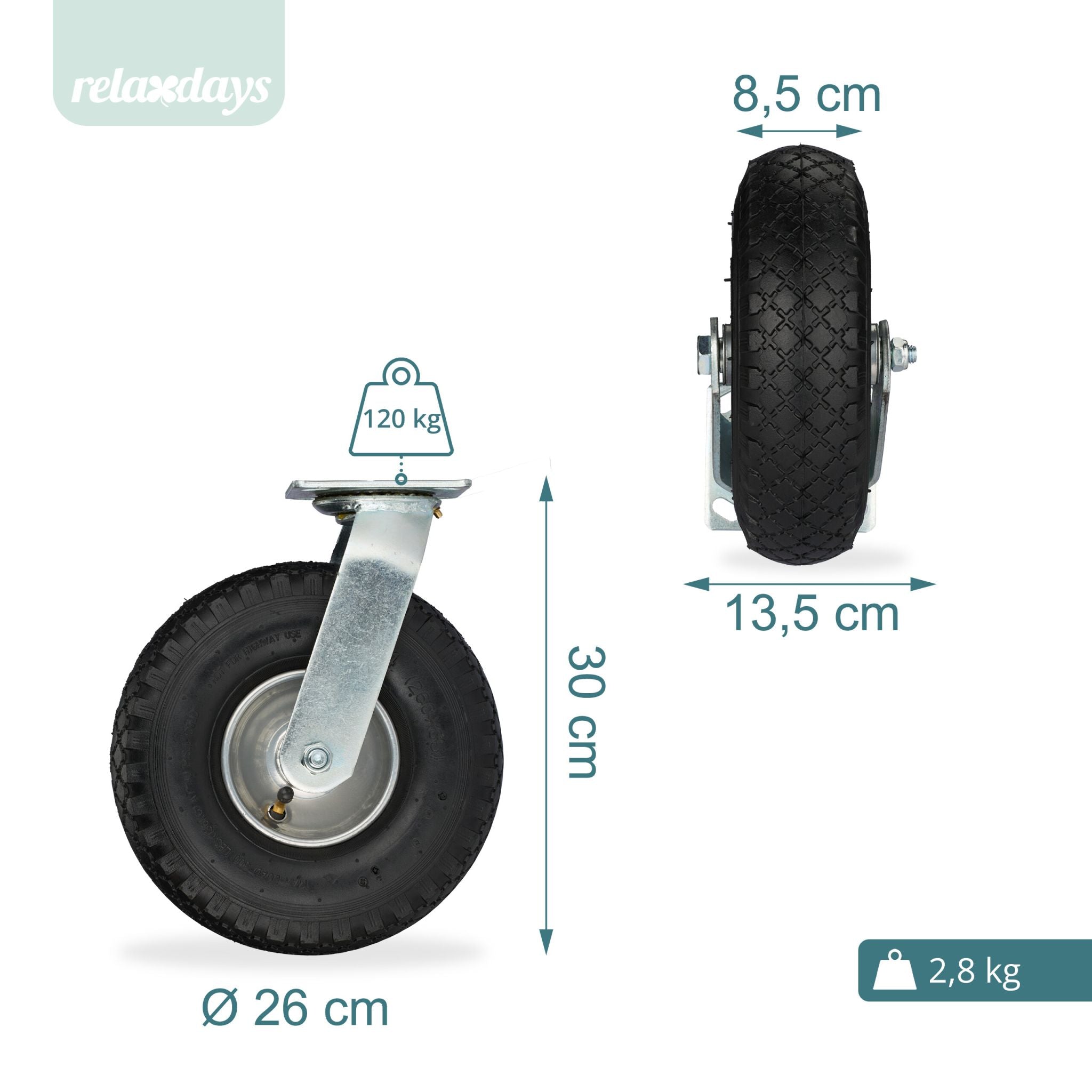 Lenkrolle luftbereift 3.00-4 Schwarz-Silber von Relaxdays
