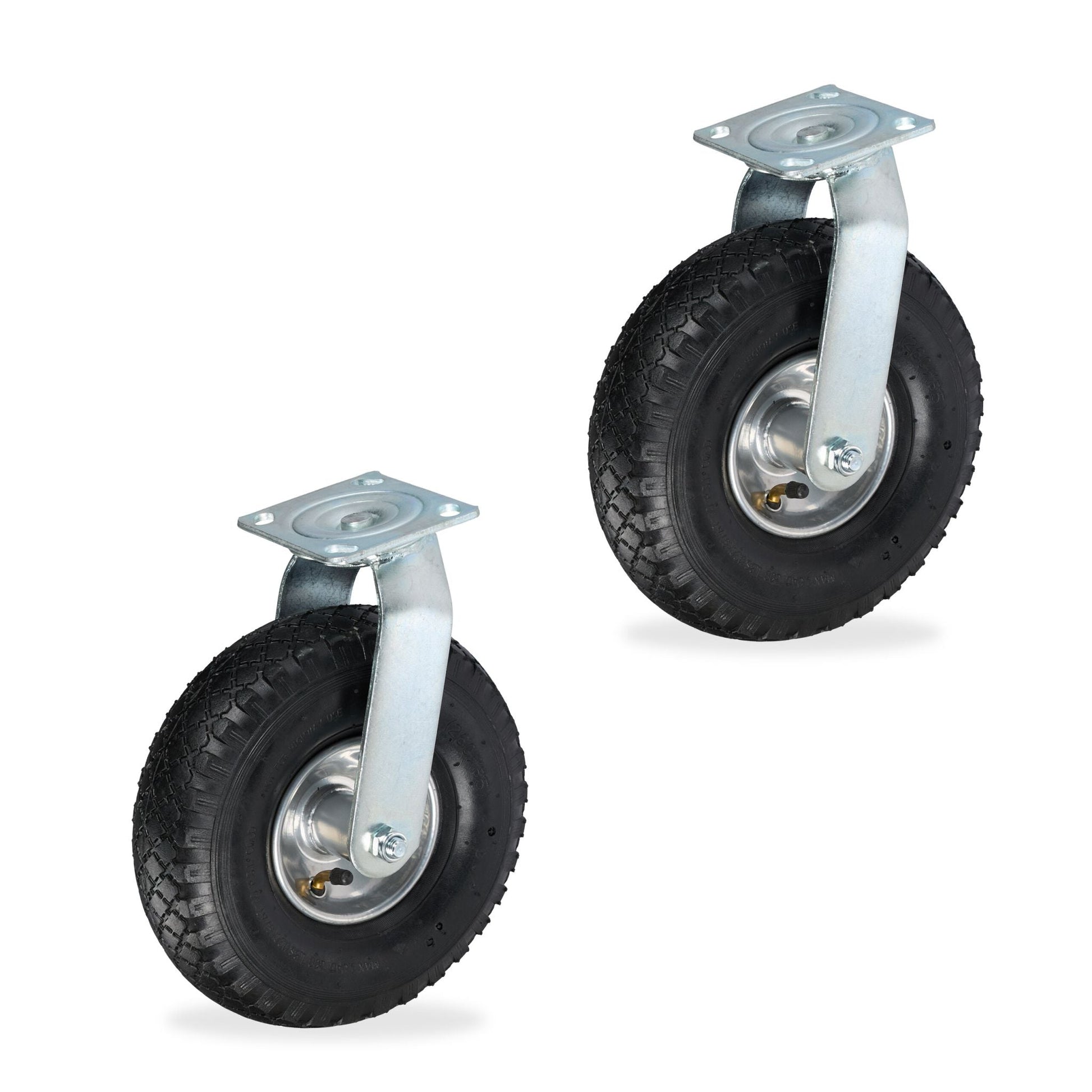 Lenkrolle luftbereift 3.00-4 2er-Set Schwarz-Silber von Relaxdays