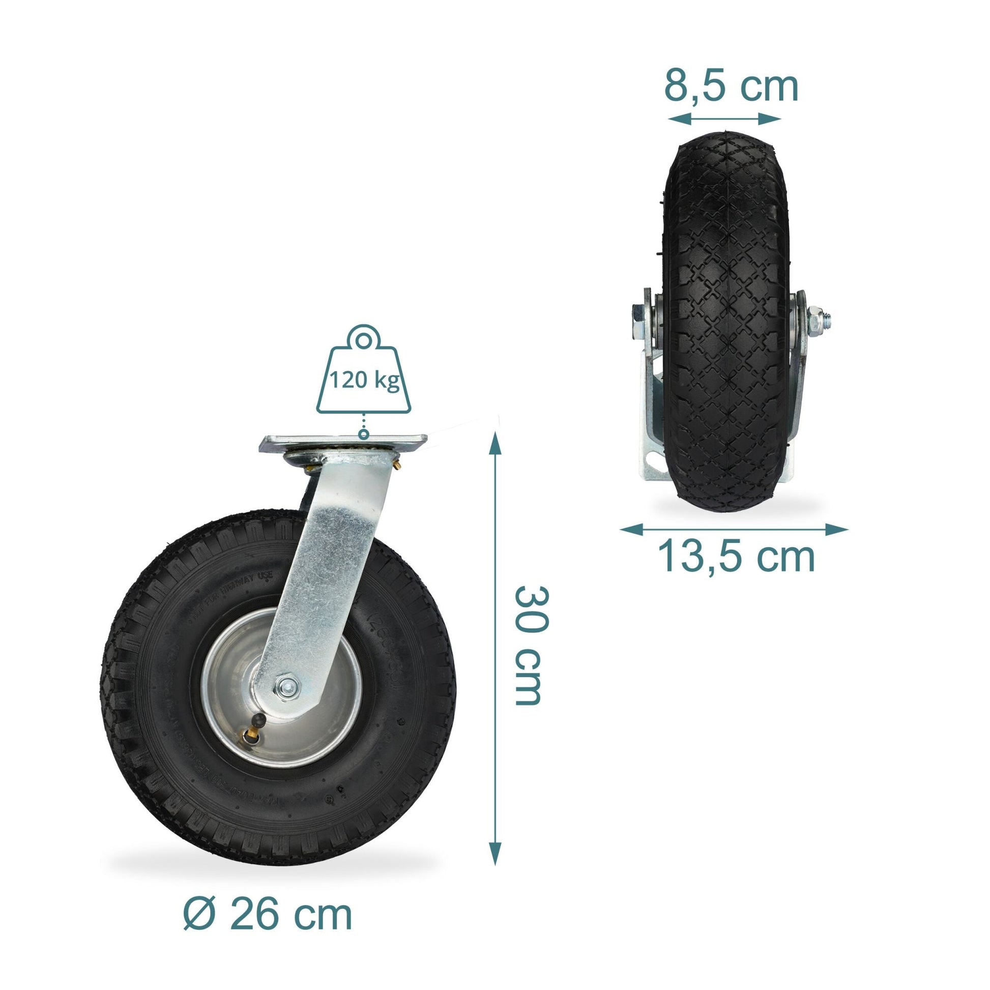 Lenkrolle luftbereift 3.00-4 2er-Set Schwarz-Silber von Relaxdays