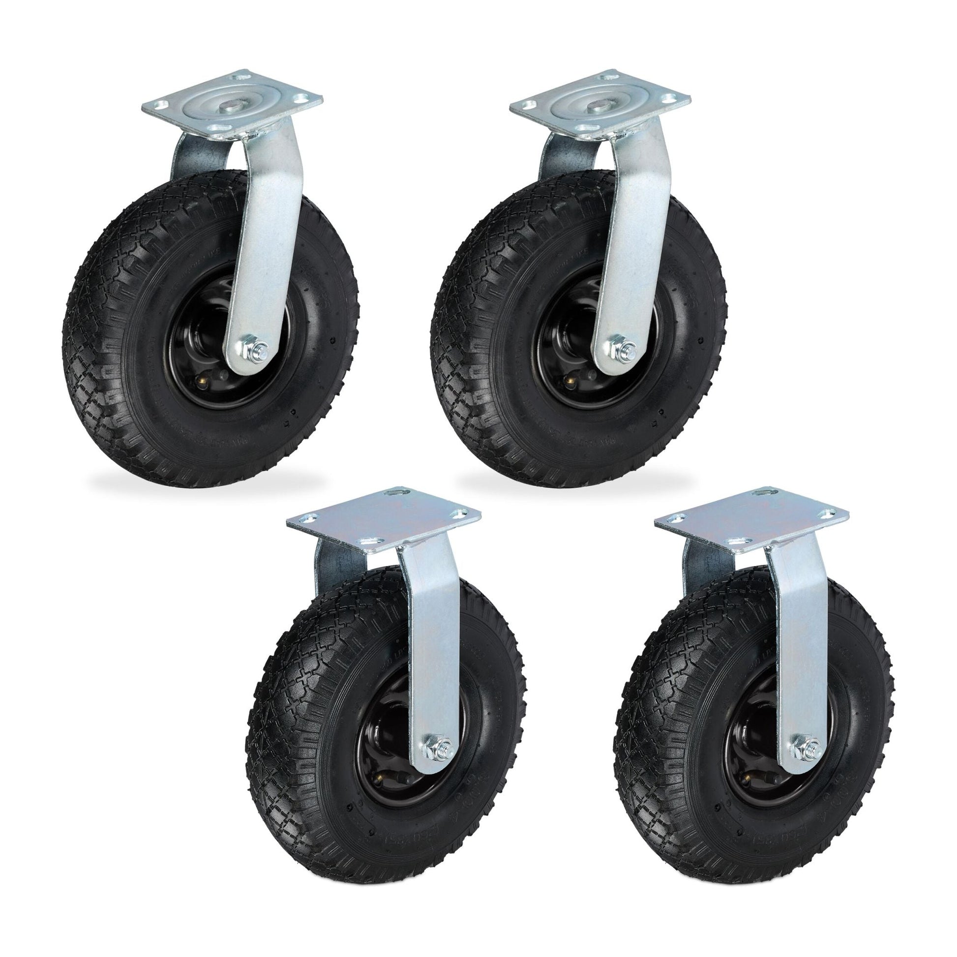 Bockrolle und Lenkrolle Set 3.00-4 Schwarz-Silber von Relaxdays