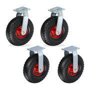 Bockrolle und Lenkrolle Set 3.00-4 Rot-Schwarz-Silber von Relaxdays