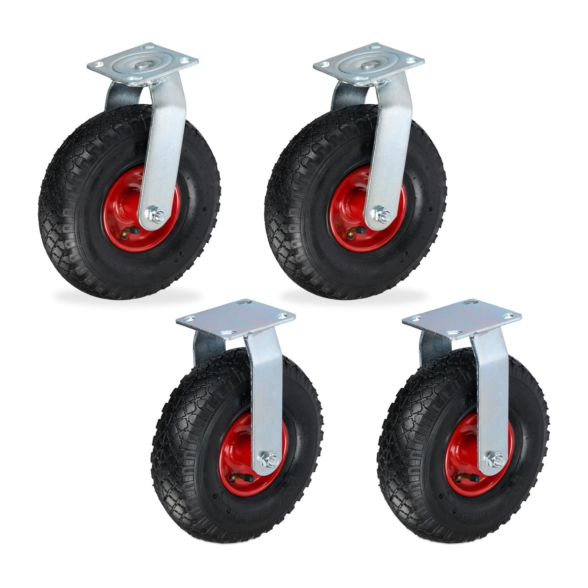 Bockrolle und Lenkrolle Set 3.00-4 Rot-Schwarz-Silber von Relaxdays