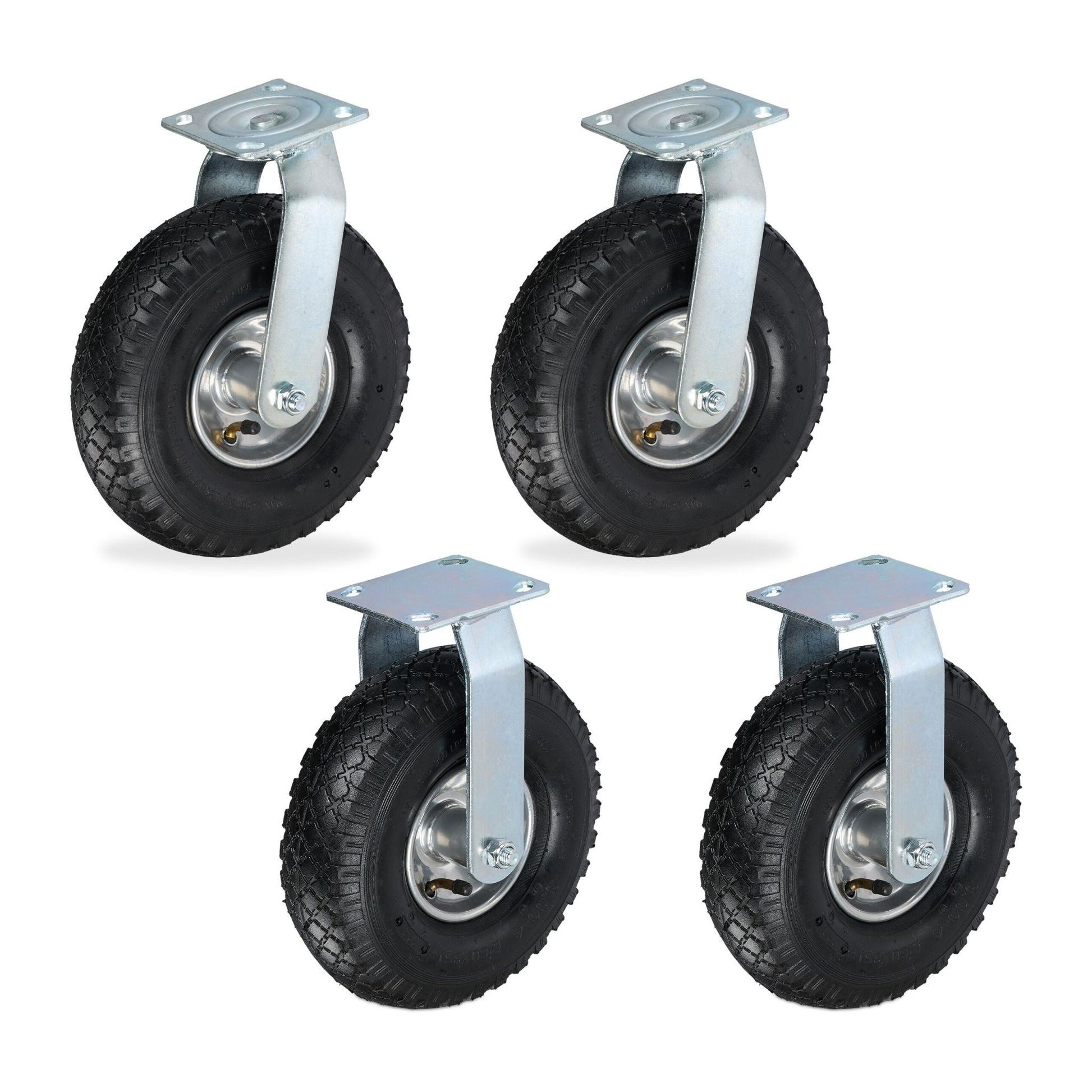 Bockrolle und Lenkrolle Set 3.00-4 Schwarz-Silber von Relaxdays