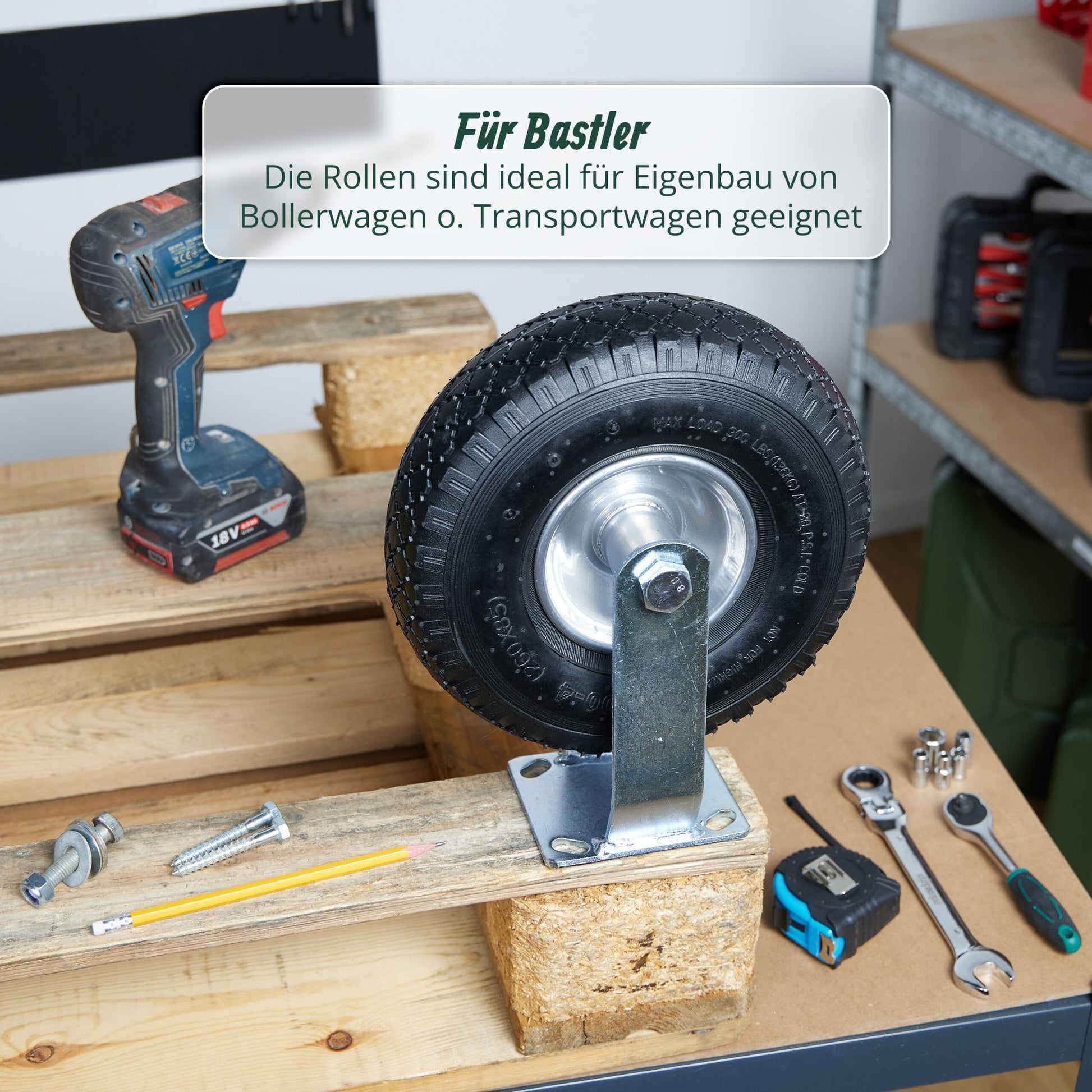 Bockrolle und Lenkrolle Set 3.00-4 Schwarz-Silber von Relaxdays