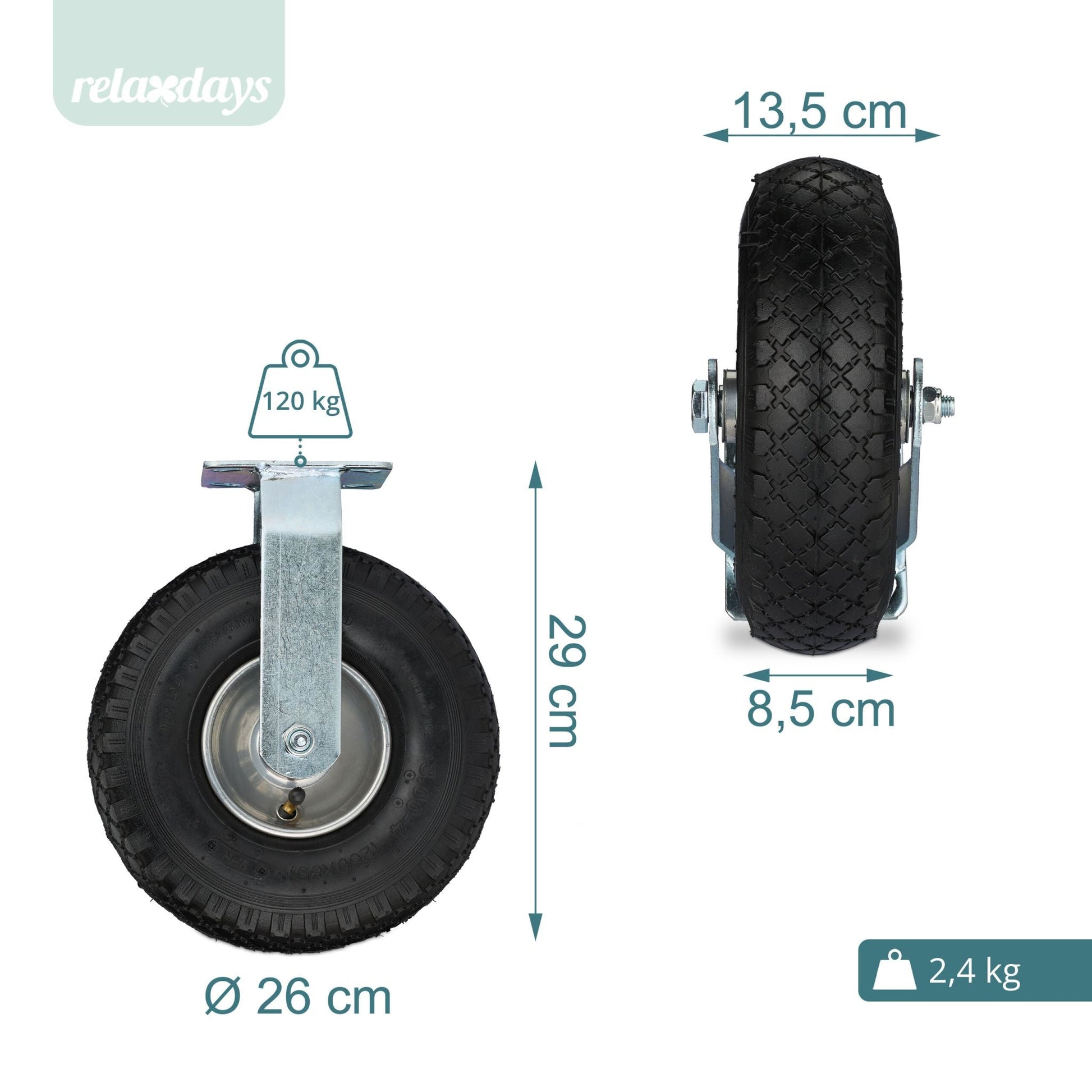 Bockrolle und Lenkrolle Set 3.00-4 Schwarz-Silber von Relaxdays