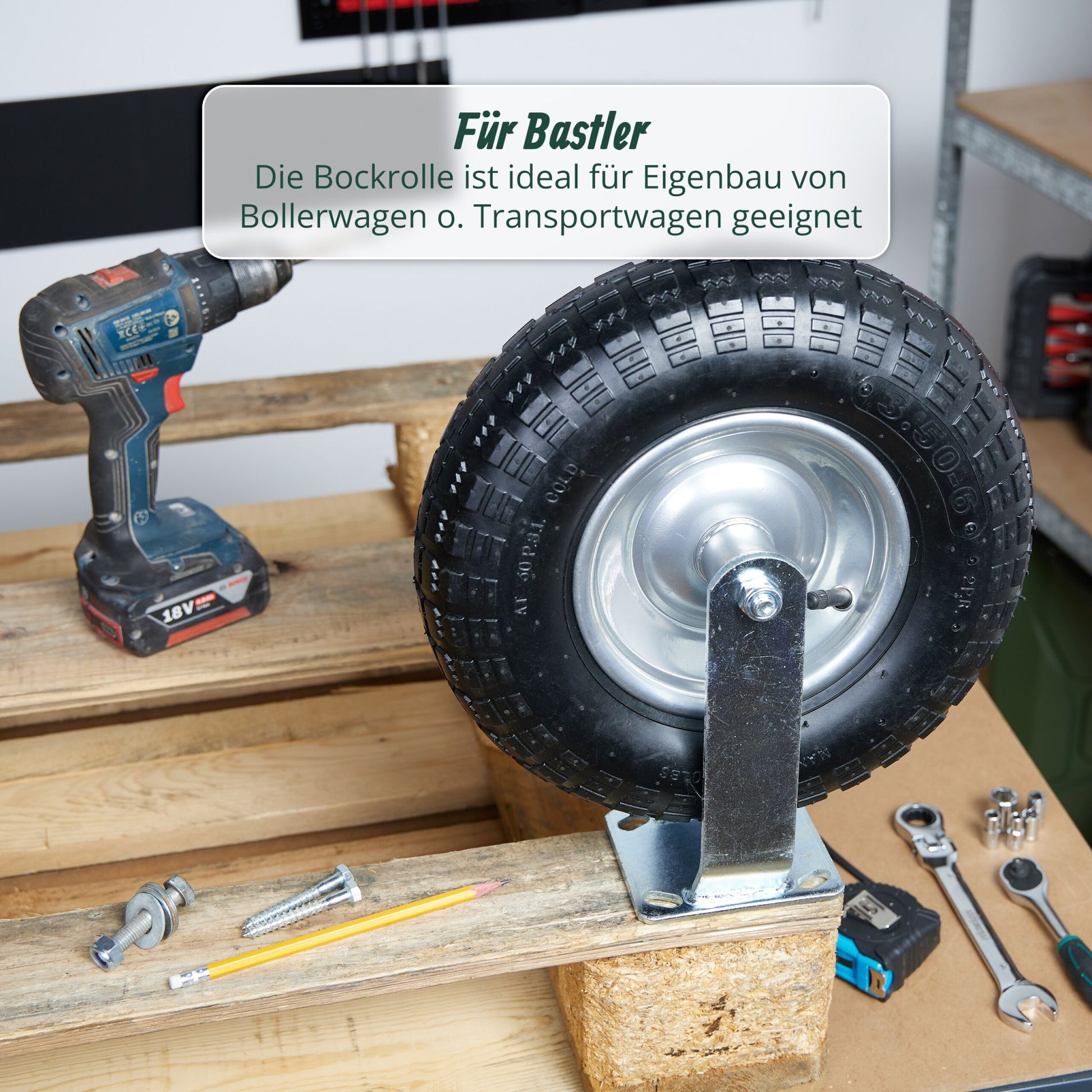 Bockrolle 3.50-6 Schwarz-Silber von Relaxdays