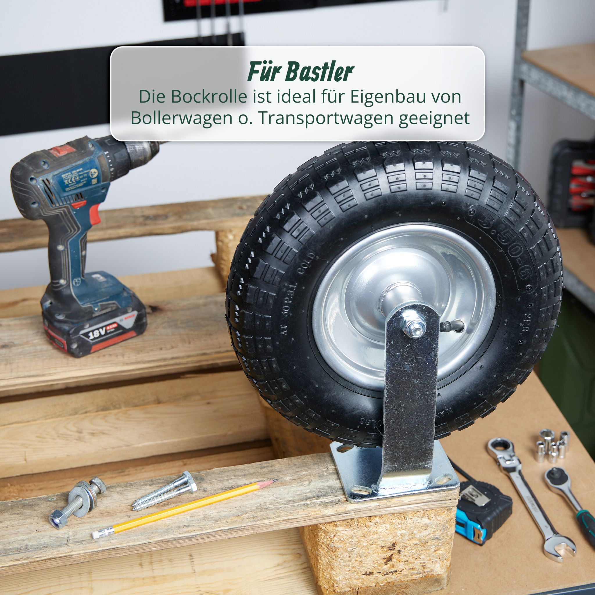 Bockrolle 3.50-6 Schwarz-Silber von Relaxdays