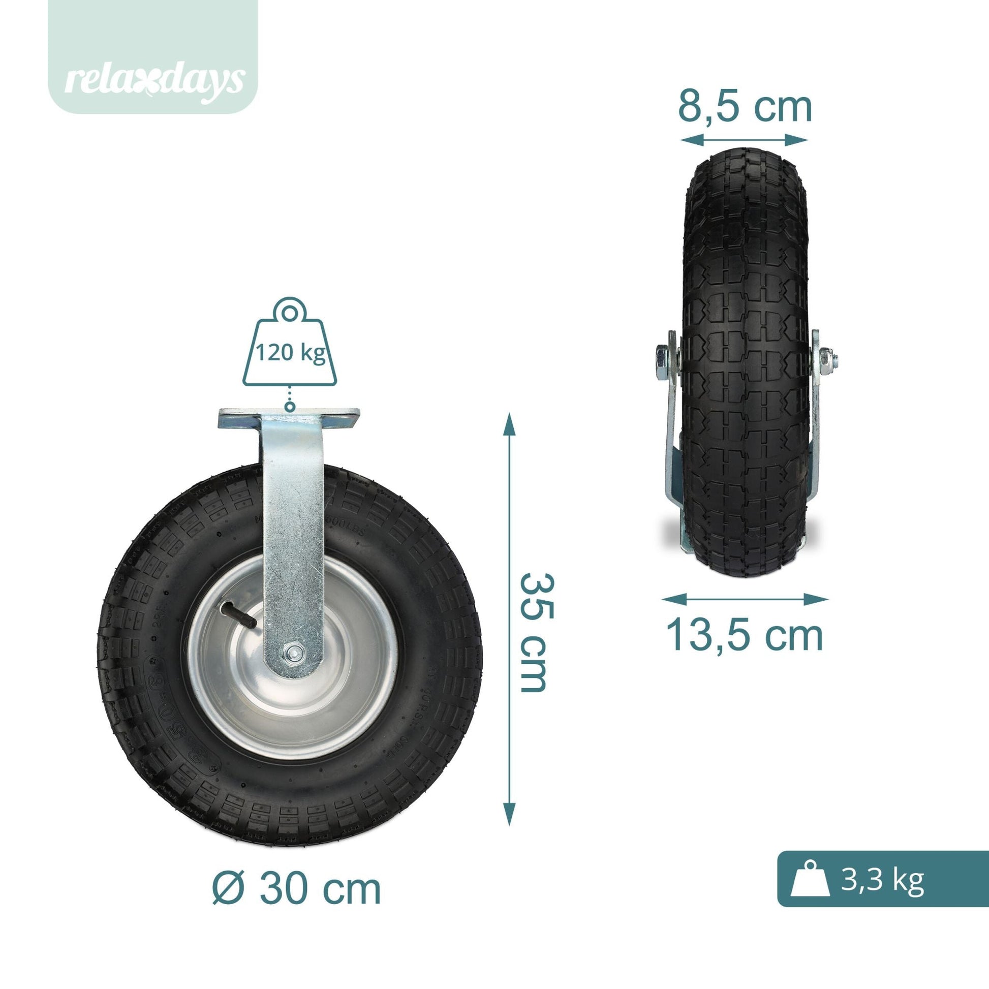 Bockrolle 3.50-6 Schwarz-Silber von Relaxdays