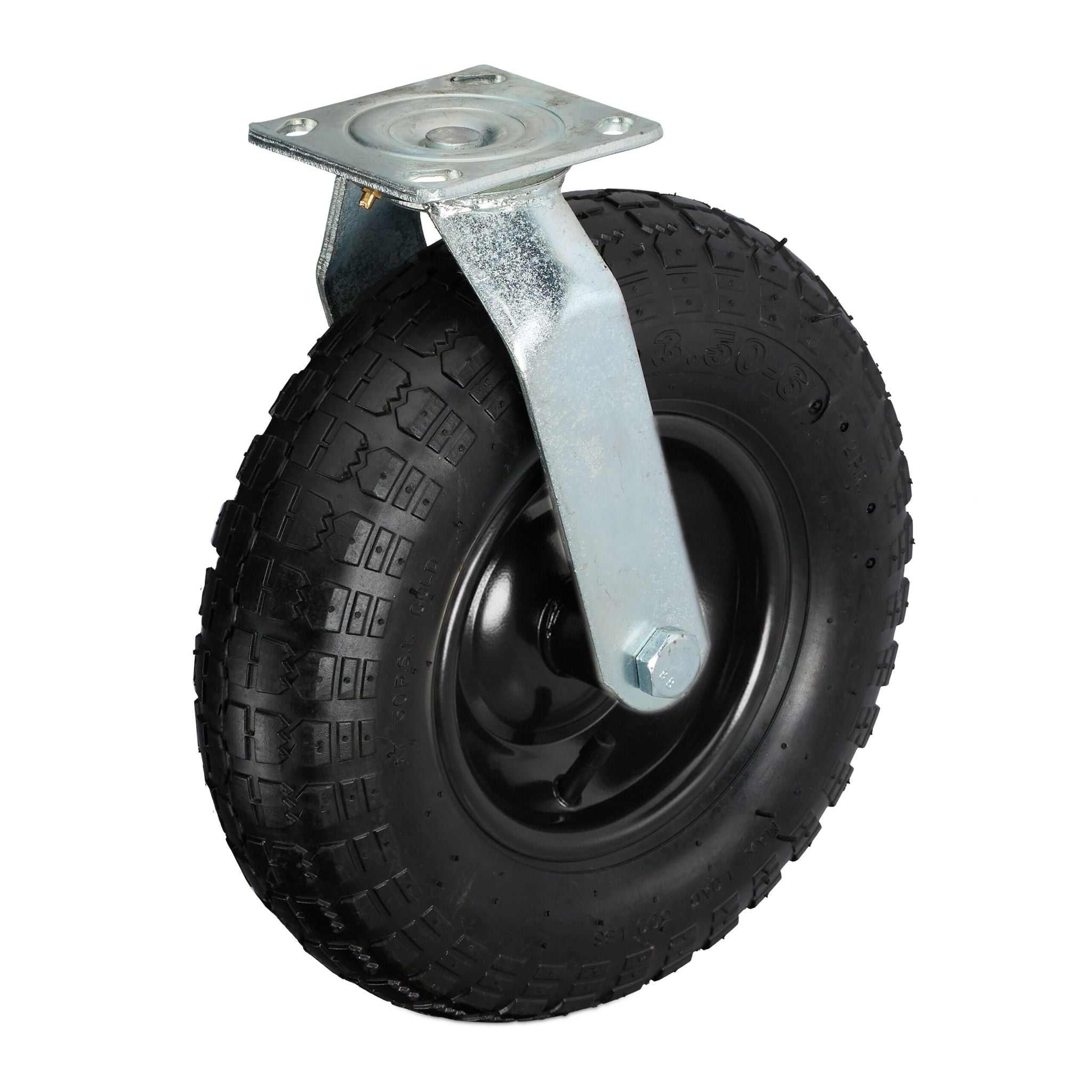 Lenkrolle luftbereift 3.50-6 Schwarz-Silber von Relaxdays