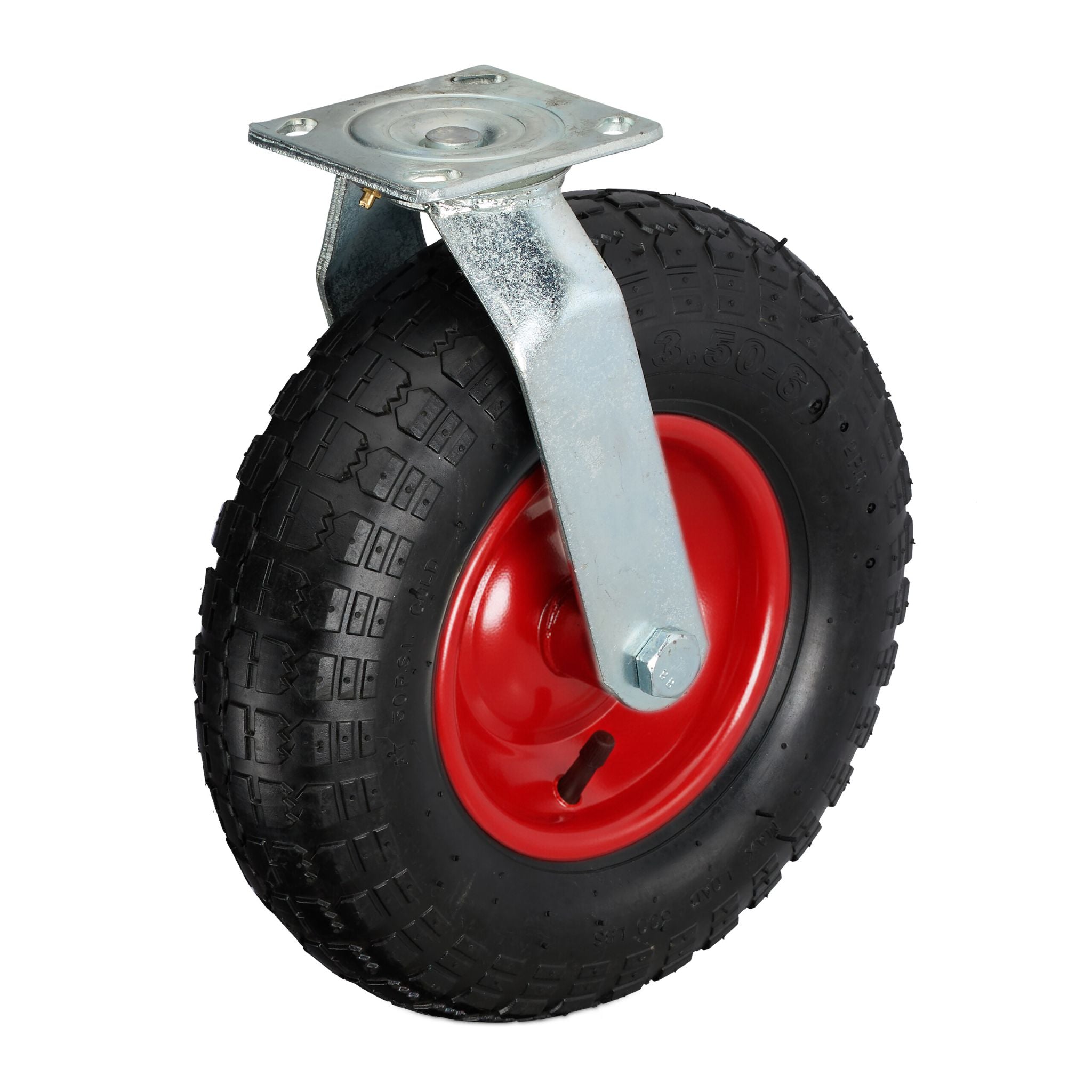 Lenkrolle luftbereift 3.50-6 Rot-Schwarz-Silber von Relaxdays