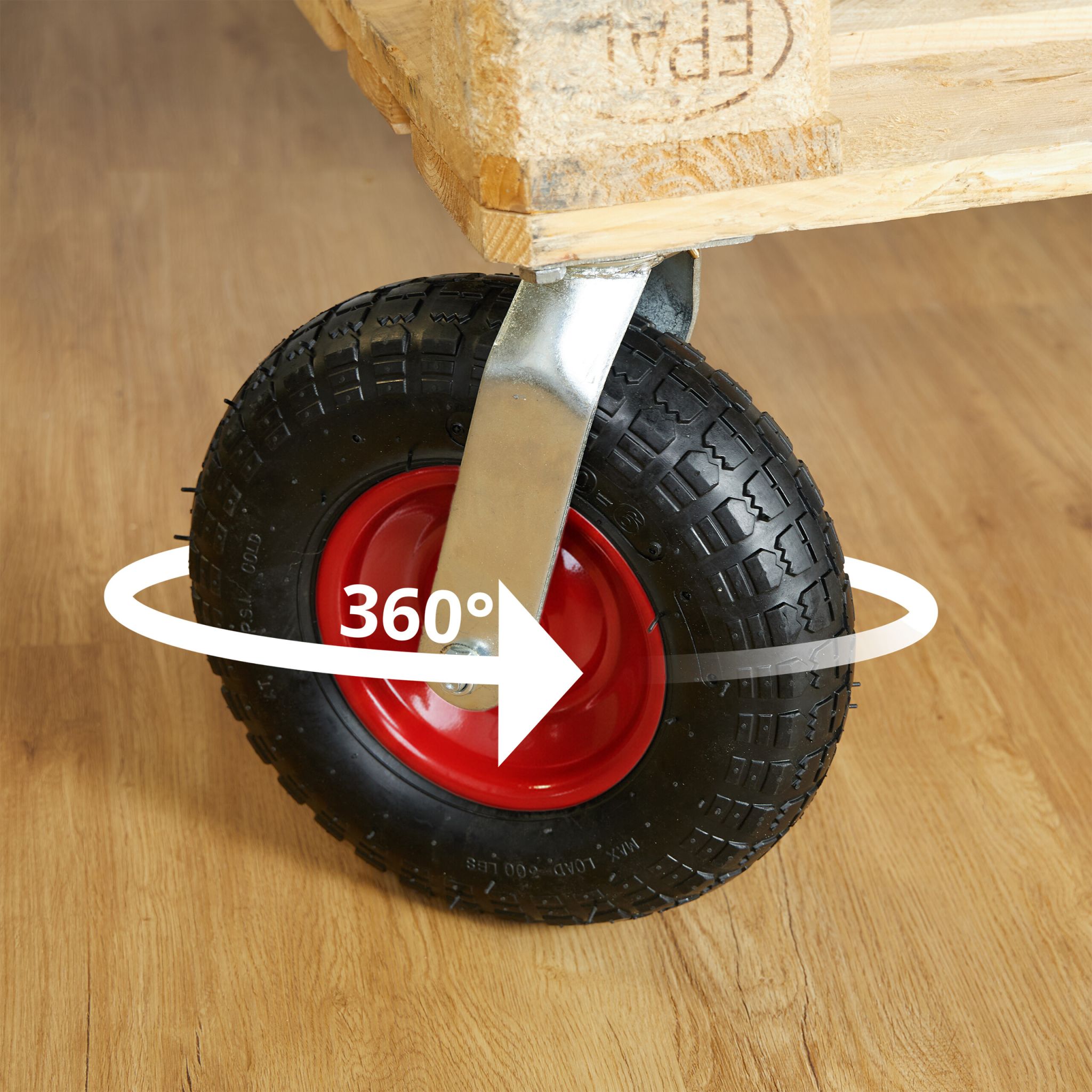 Lenkrolle luftbereift 3.50-6 Rot-Schwarz-Silber von Relaxdays