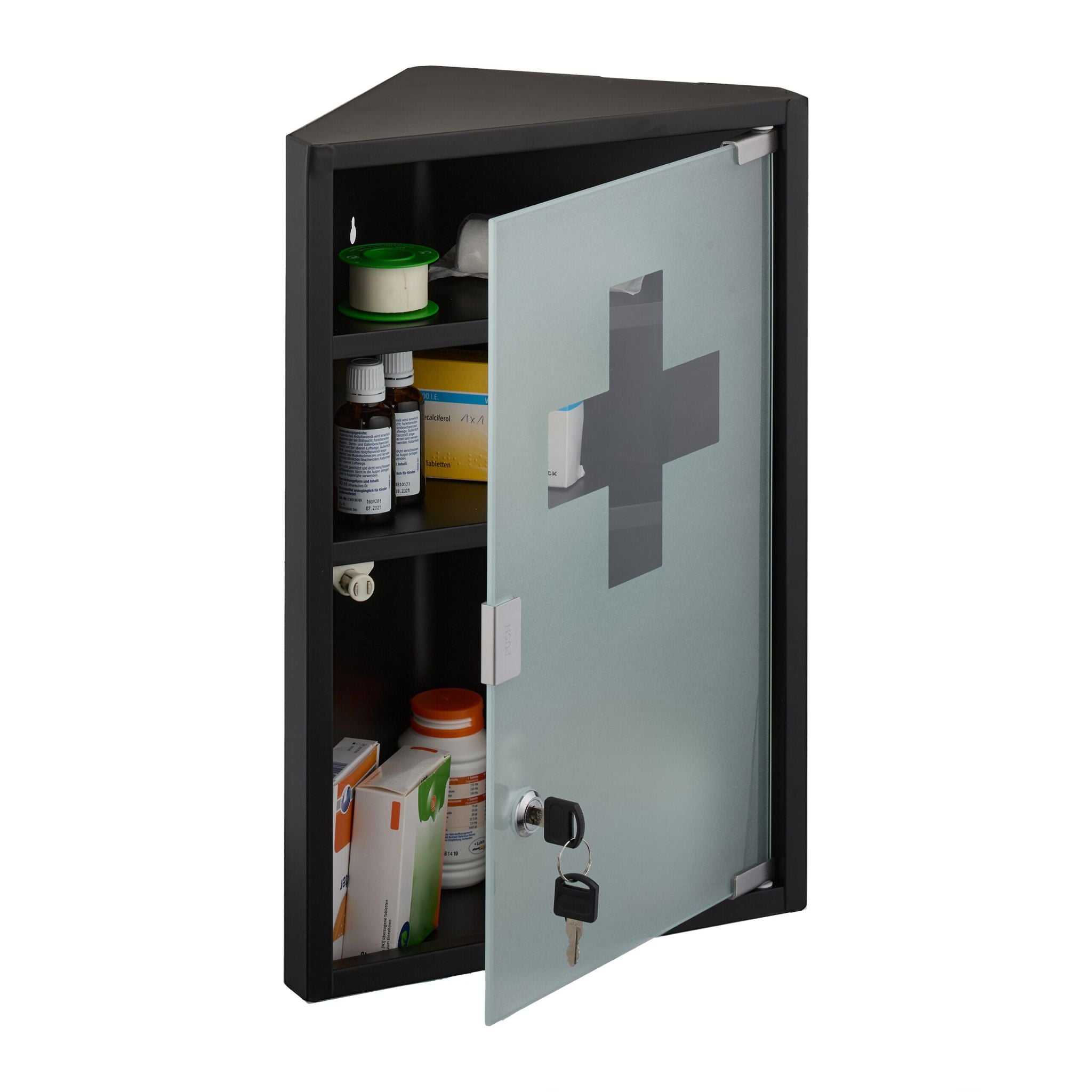 Medizinschrank mit Glastür Weiss-Schwarz-Silber von Relaxdays