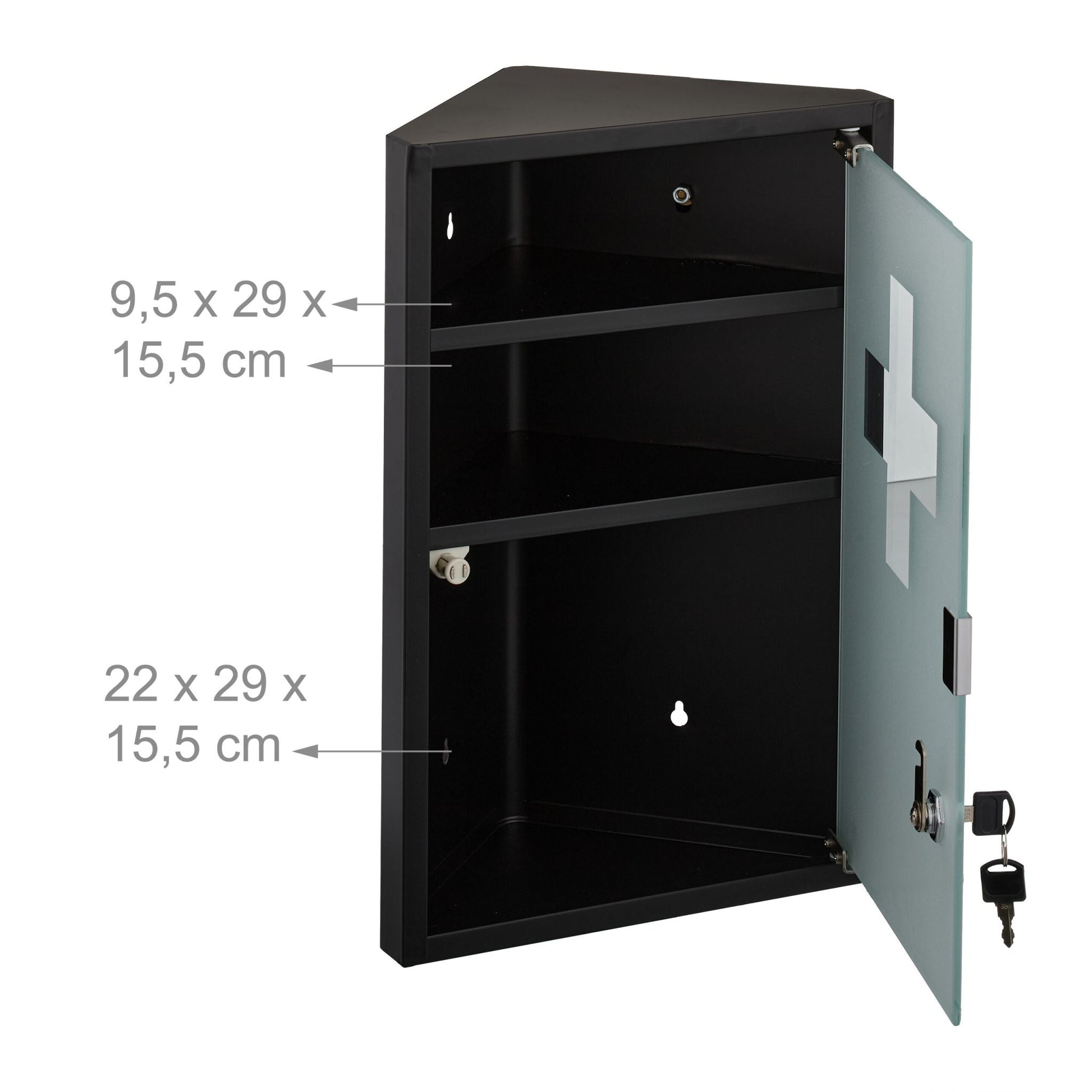 Medizinschrank mit Glastür Weiss-Schwarz-Silber von Relaxdays