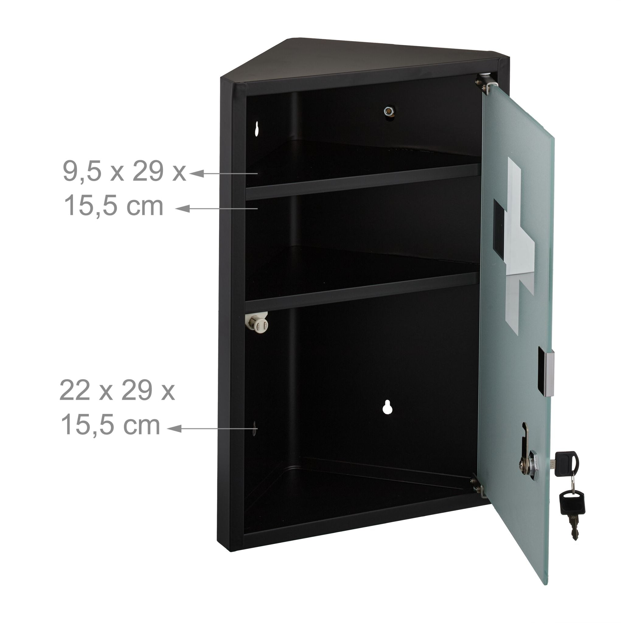 Medizinschrank mit Glastür Weiss-Schwarz-Silber von Relaxdays
